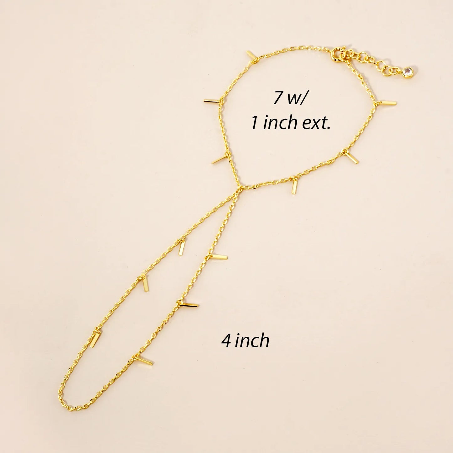 Bar Charms 18K-Gold-Dipped Delicate Brass Hand-Chain Bracelet