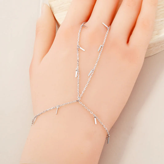 Bar Charms 18K-Gold-Dipped Delicate Brass Hand-Chain Bracelet