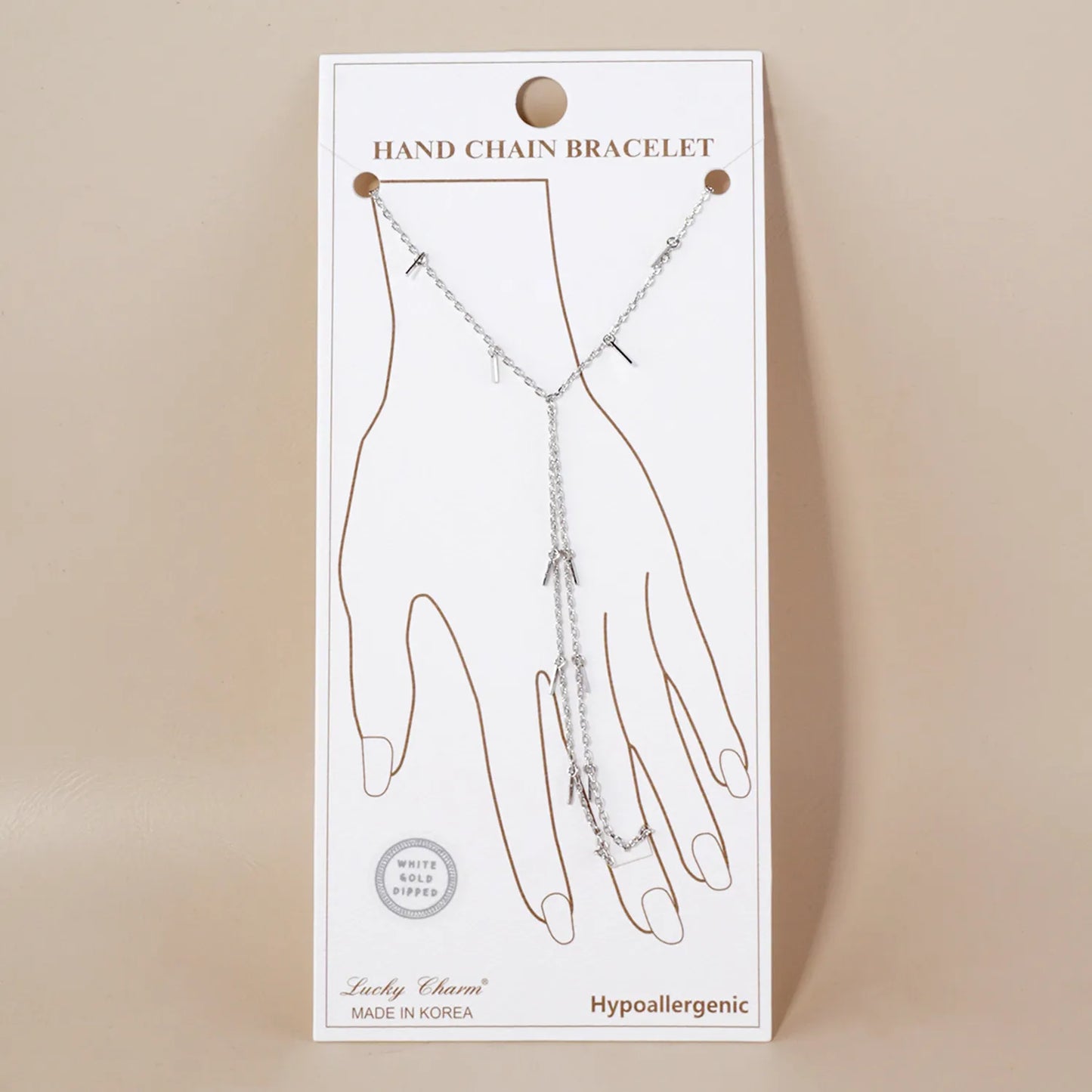 Bar Charms 18K-Gold-Dipped Delicate Brass Hand-Chain Bracelet