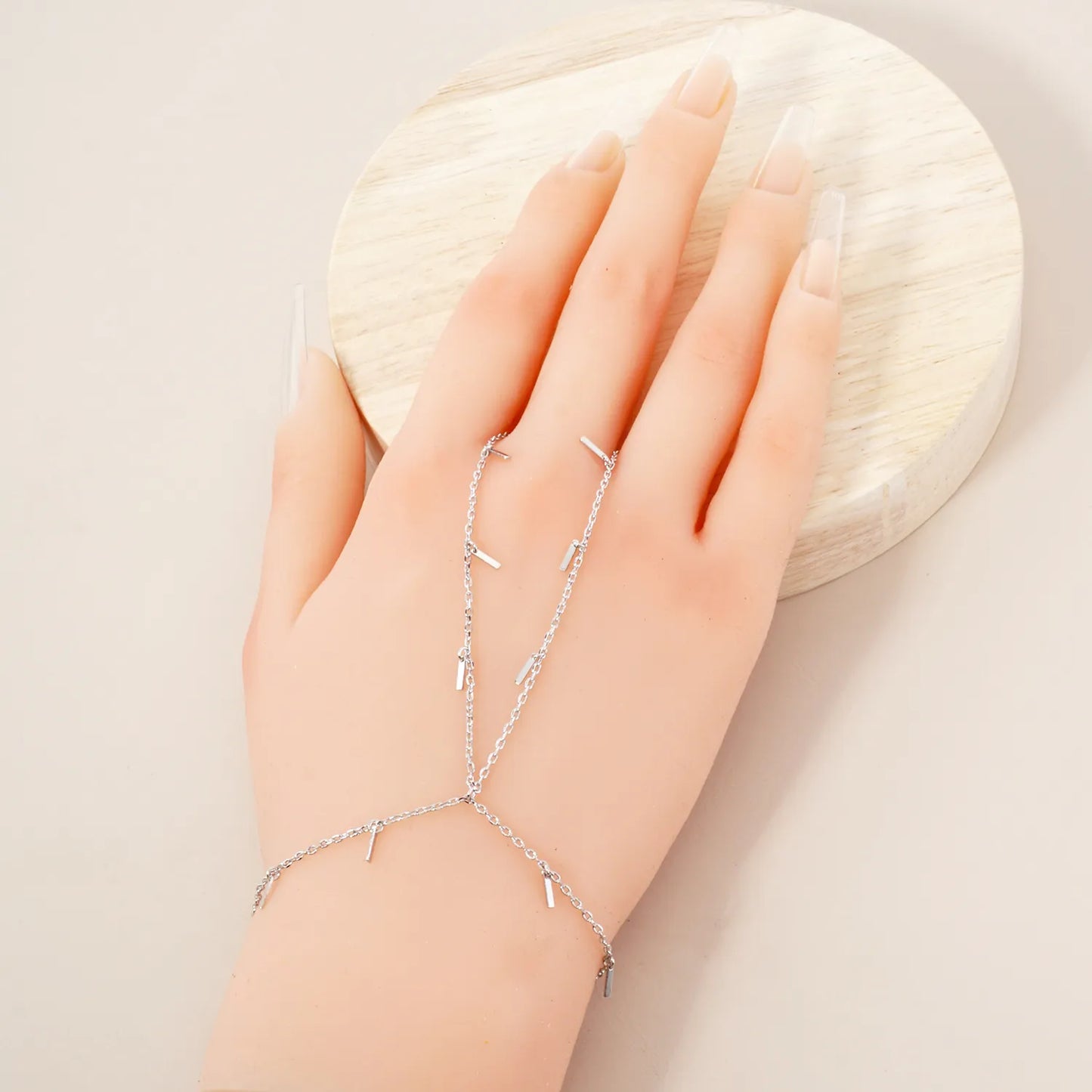 Bar Charms 18K-Gold-Dipped Delicate Brass Hand-Chain Bracelet