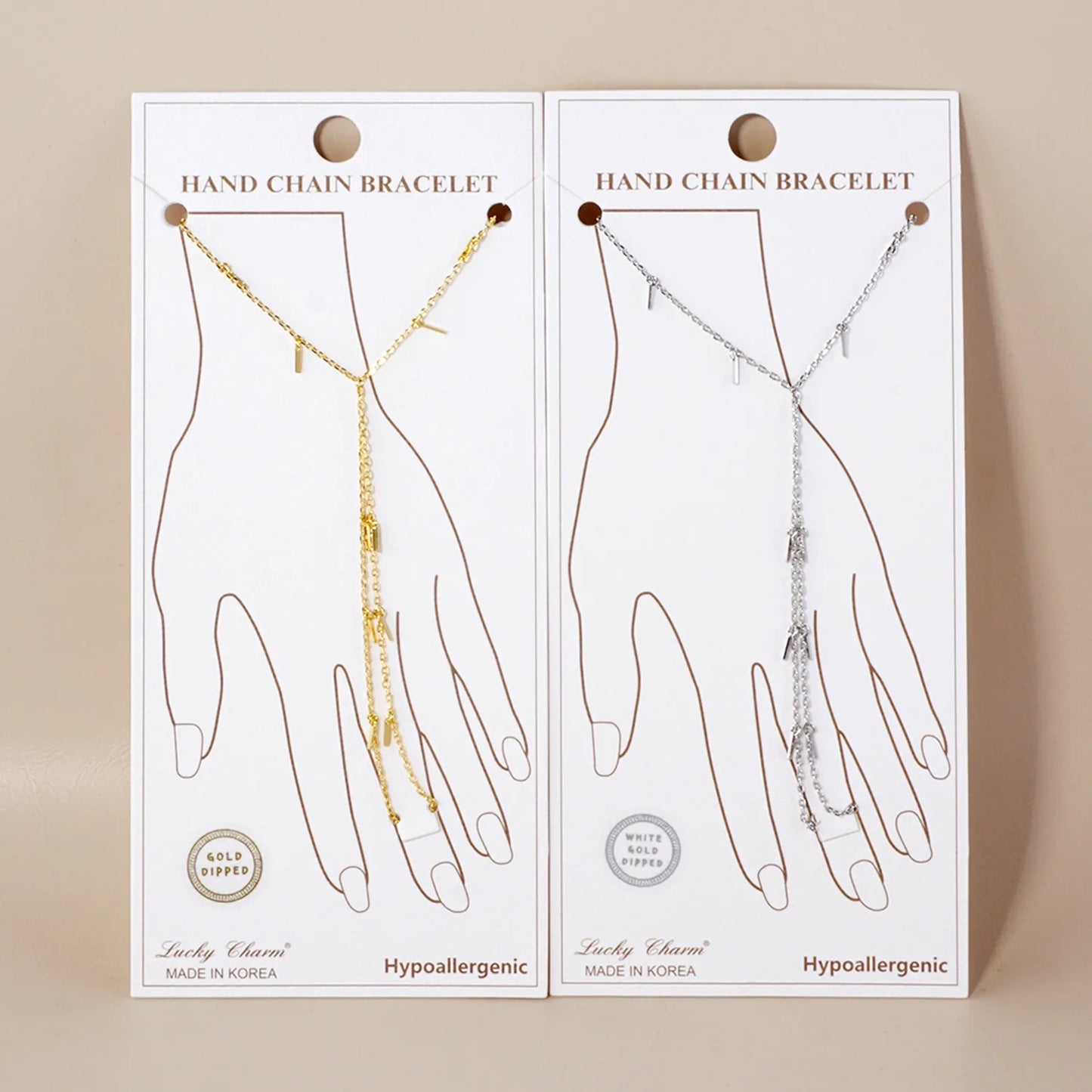 Bar Charms 18K-Gold-Dipped Delicate Brass Hand-Chain Bracelet