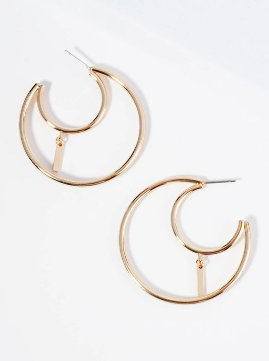 Bar Drop 40mm Crescent Moon Hoop Earrings