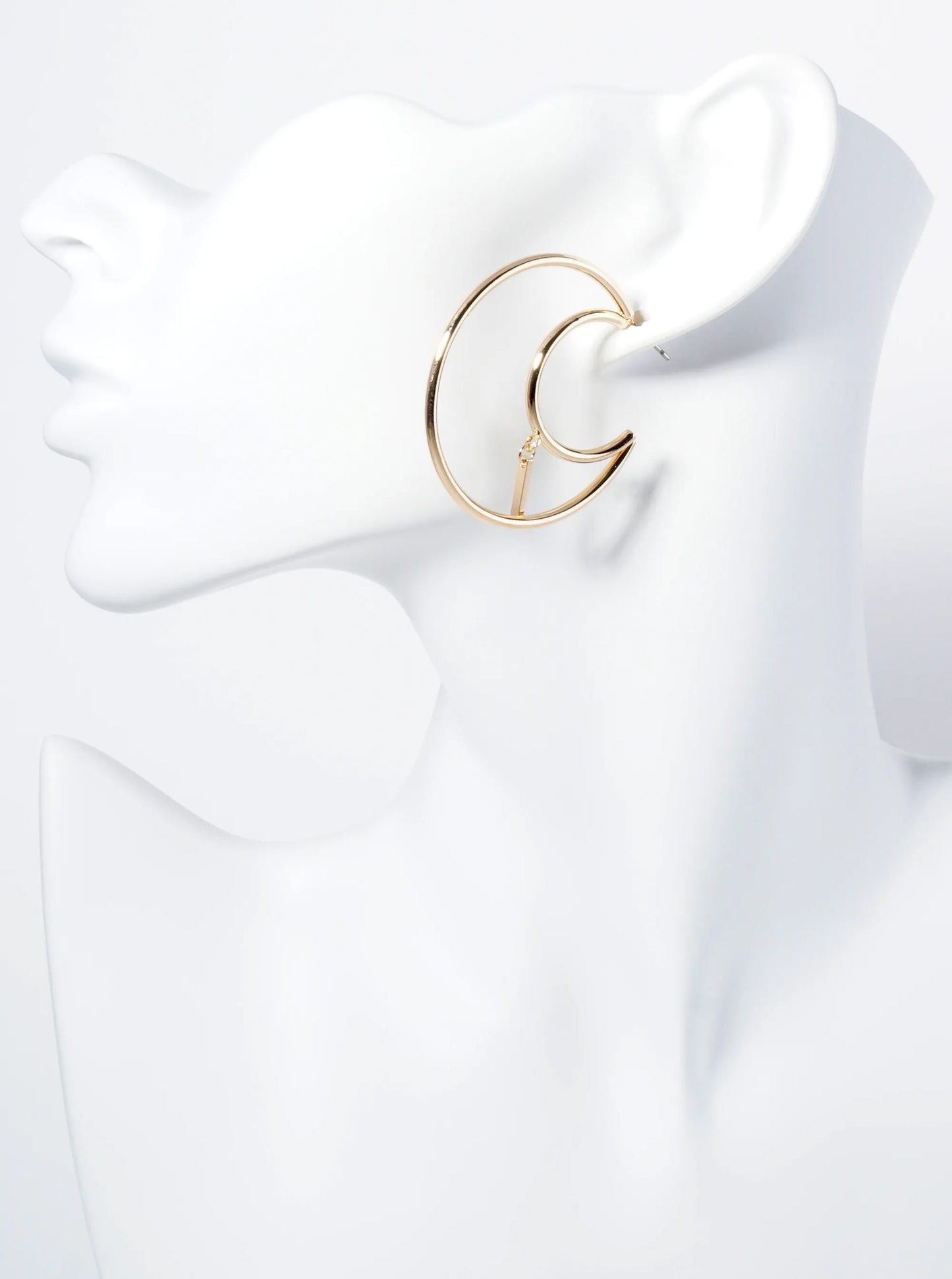 Bar Drop 40mm Crescent Moon Hoop Earrings