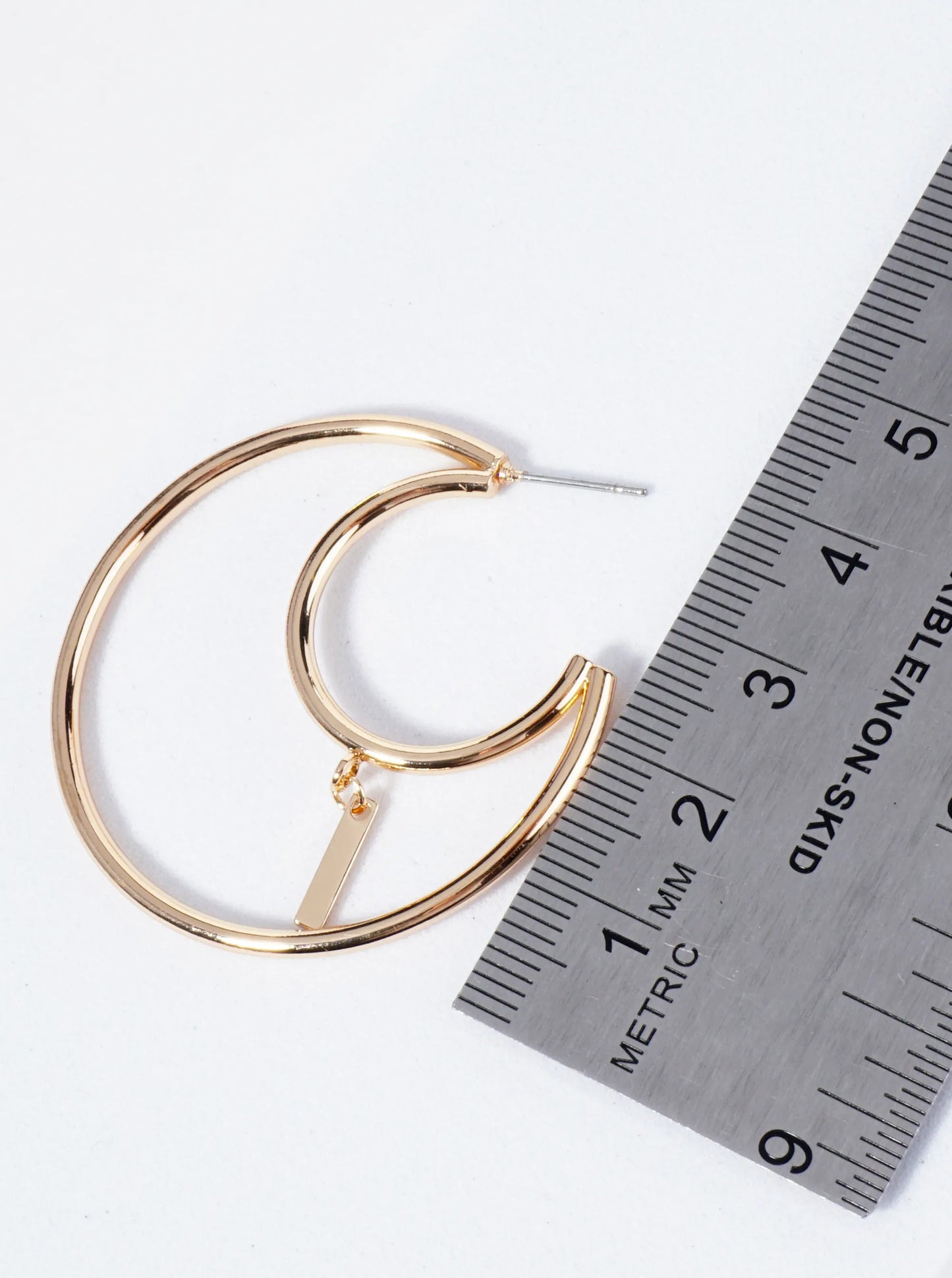 Bar Drop 40mm Crescent Moon Hoop Earrings