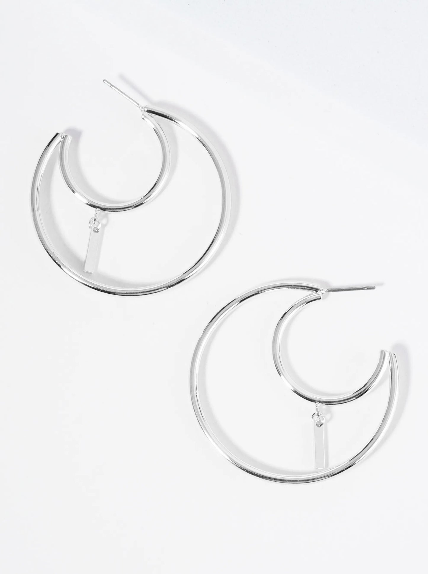 Bar Drop 40mm Crescent Moon Hoop Earrings