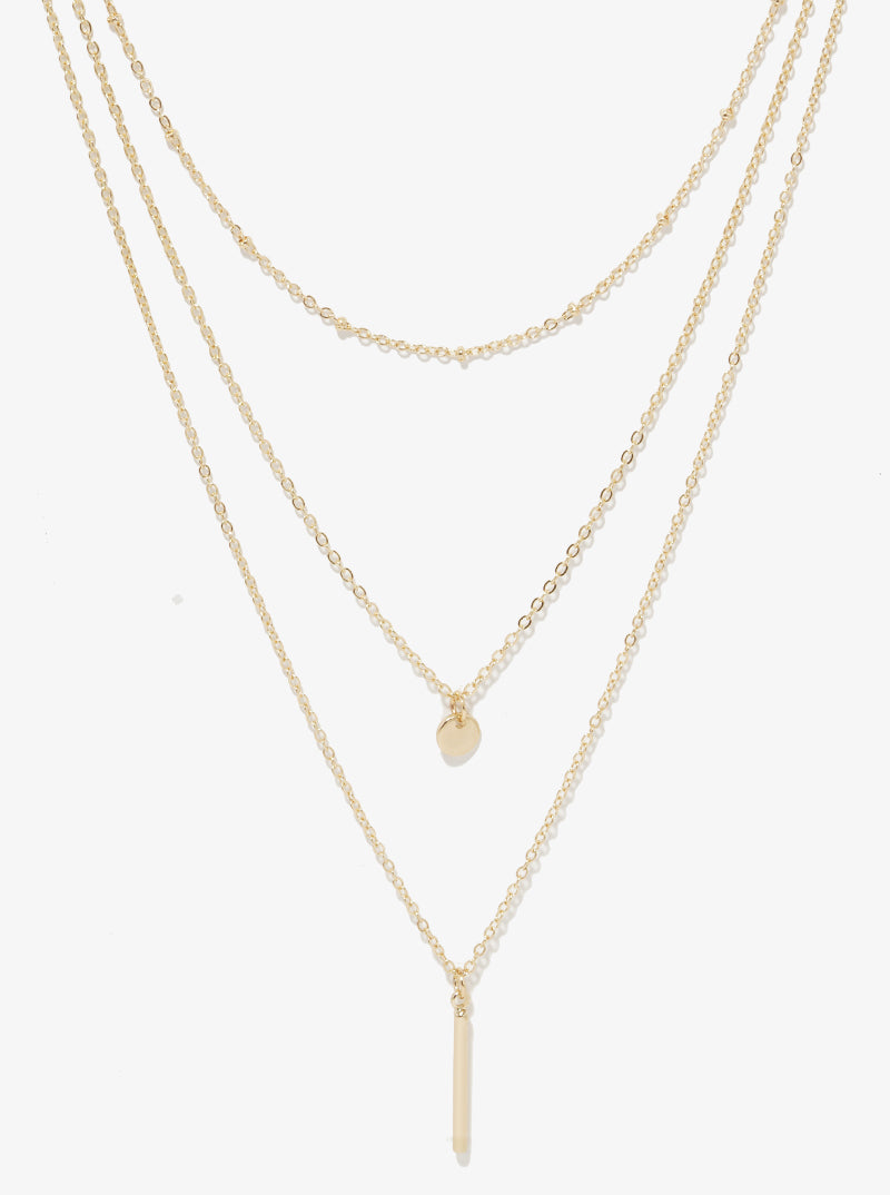 Bar & Dainty Disc Pendant Satellite Chain Layered Necklace