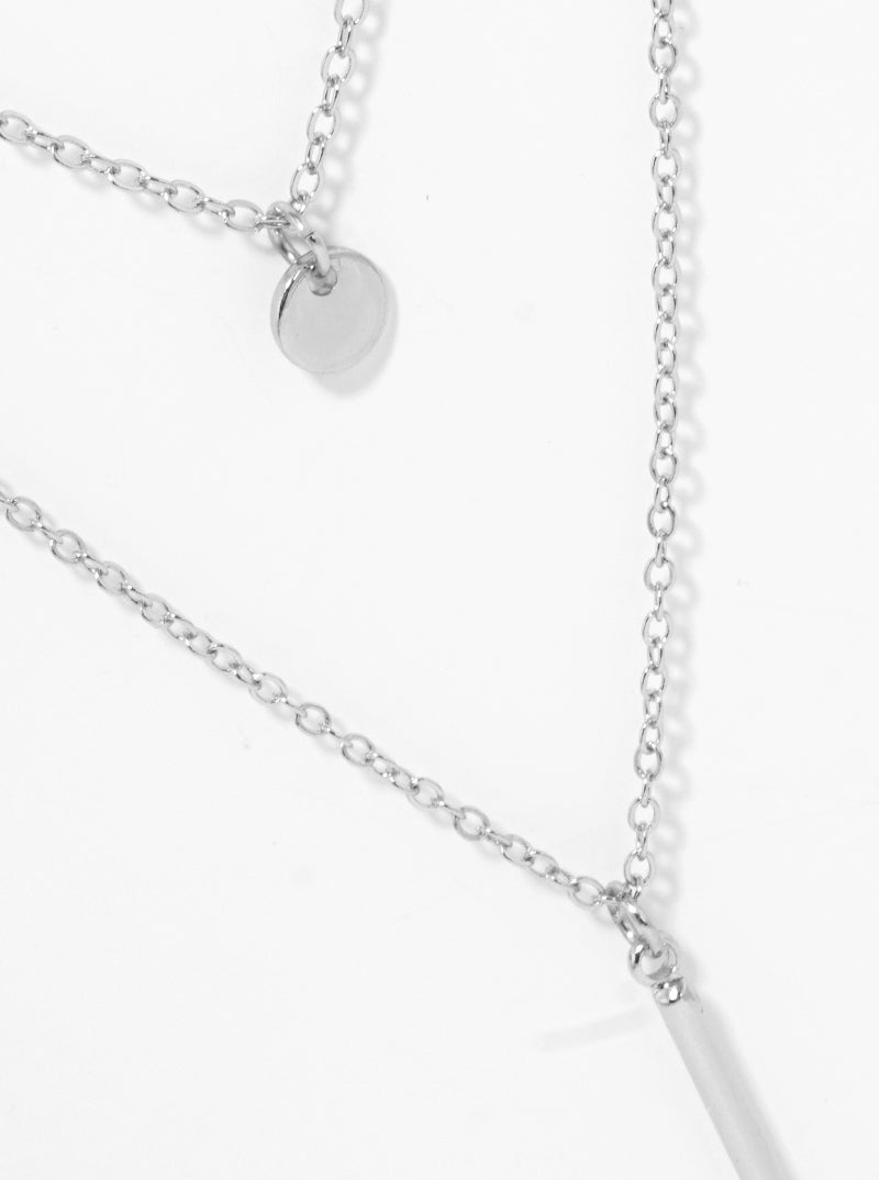 Bar & Dainty Disc Pendant Satellite Chain Layered Necklace