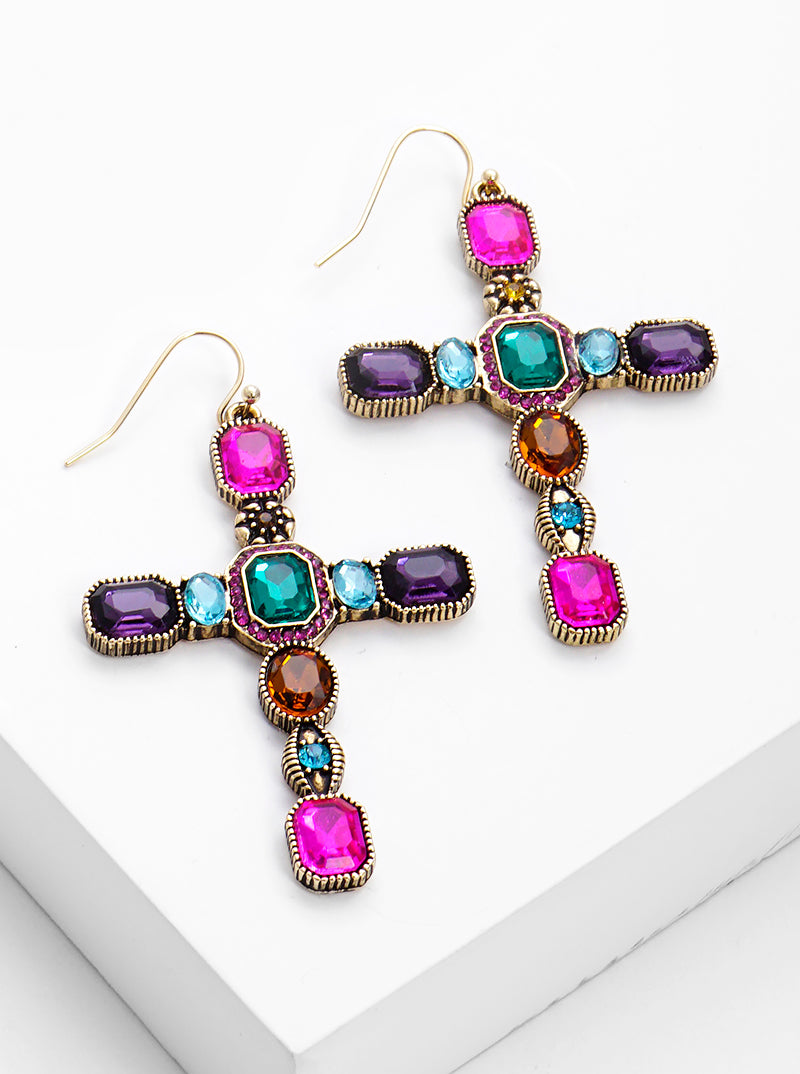 Baroque Gothic Cross Dangle Drop Earrings