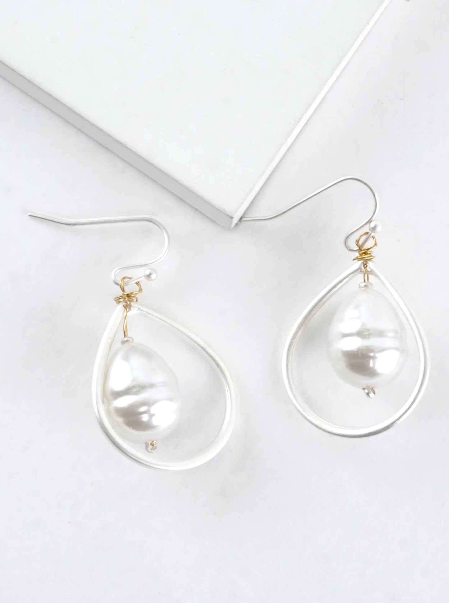 Baroque Pearl Teardrop Wire Drop Earrings