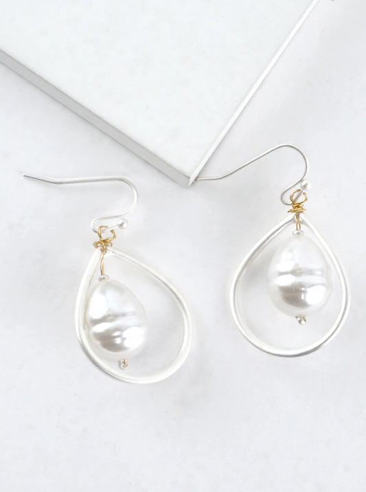 Baroque Pearl Teardrop Wire Drop Earrings