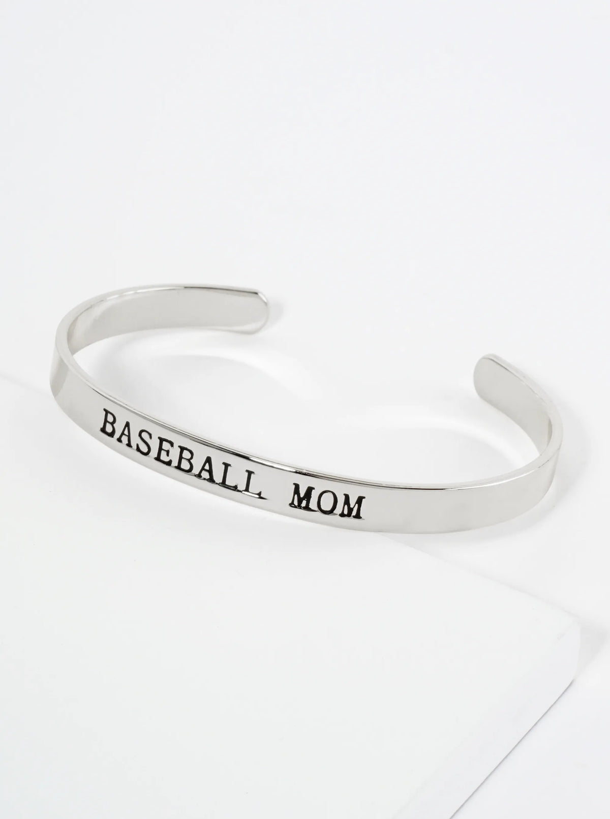 Baseball Mom Engraved 18K Gold Dipped Open Cuff Bangle Bracelet