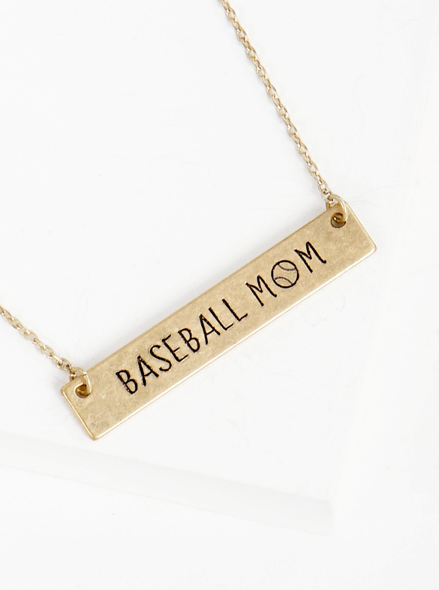 Baseball Mom Engraved Horizontal Bar Pendant Necklace