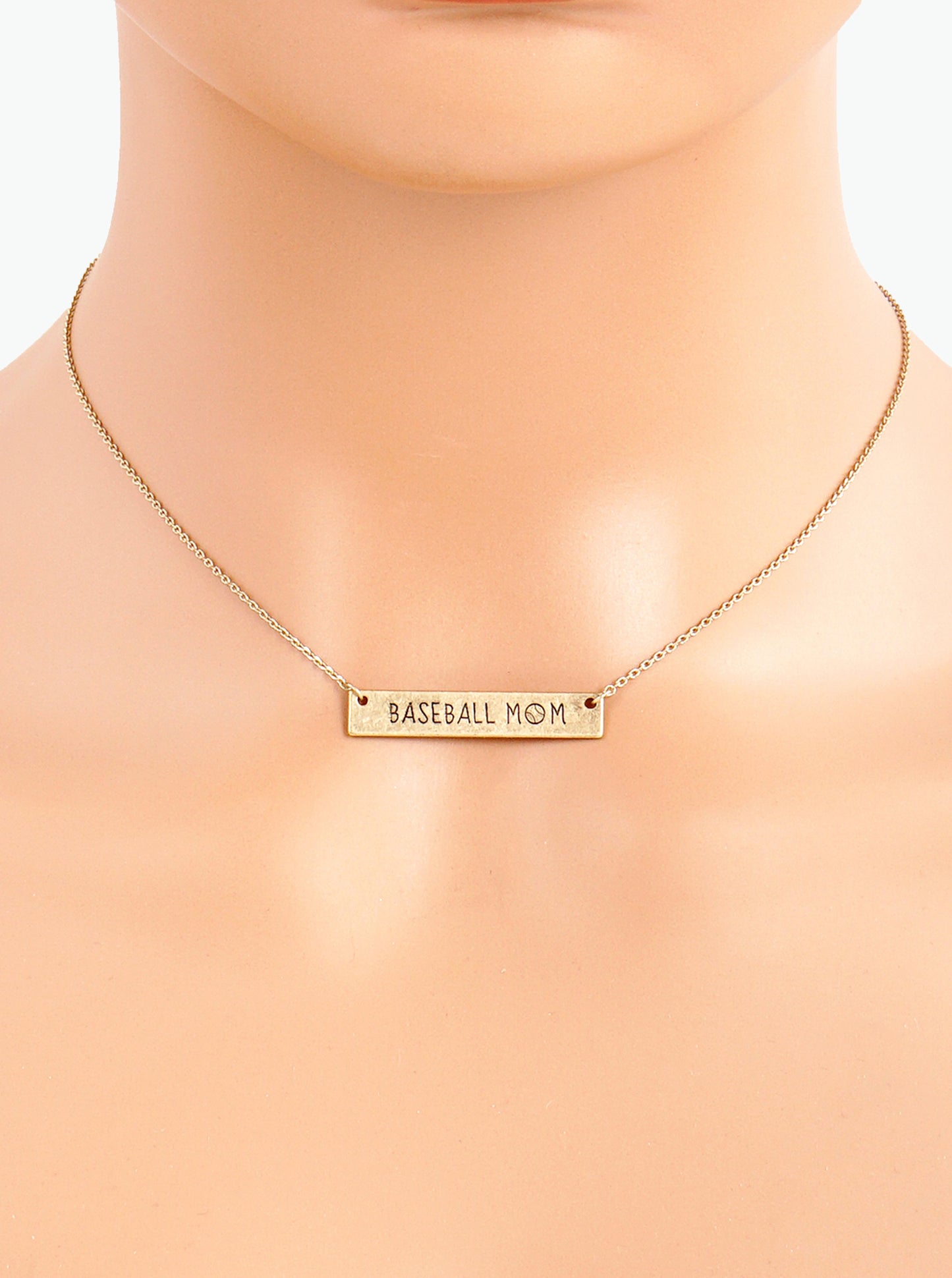 Baseball Mom Engraved Horizontal Bar Pendant Necklace