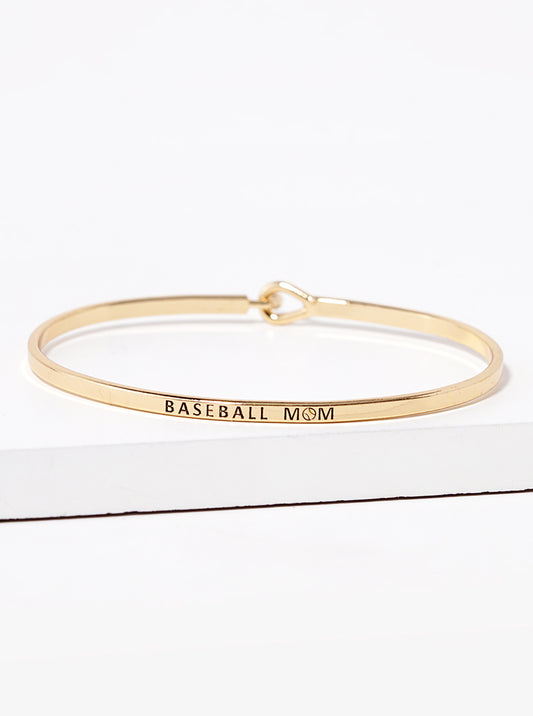 Baseball Mom Engraved Inspirational Bangle Bracelet