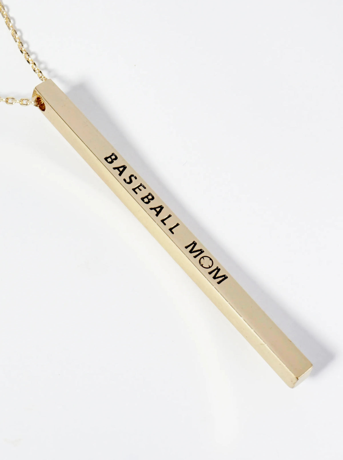 Baseball Mom Engraved Vertical Bar Pendant Inspirational Necklace