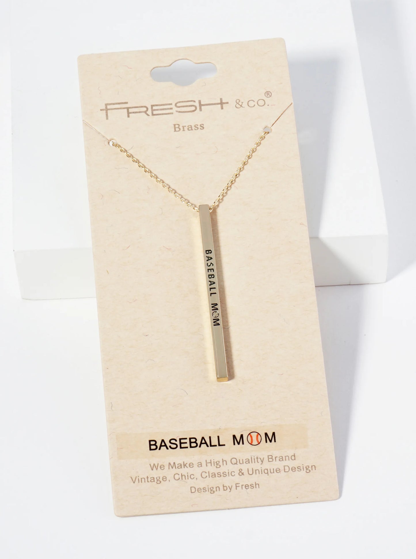 Baseball Mom Engraved Vertical Bar Pendant Inspirational Necklace