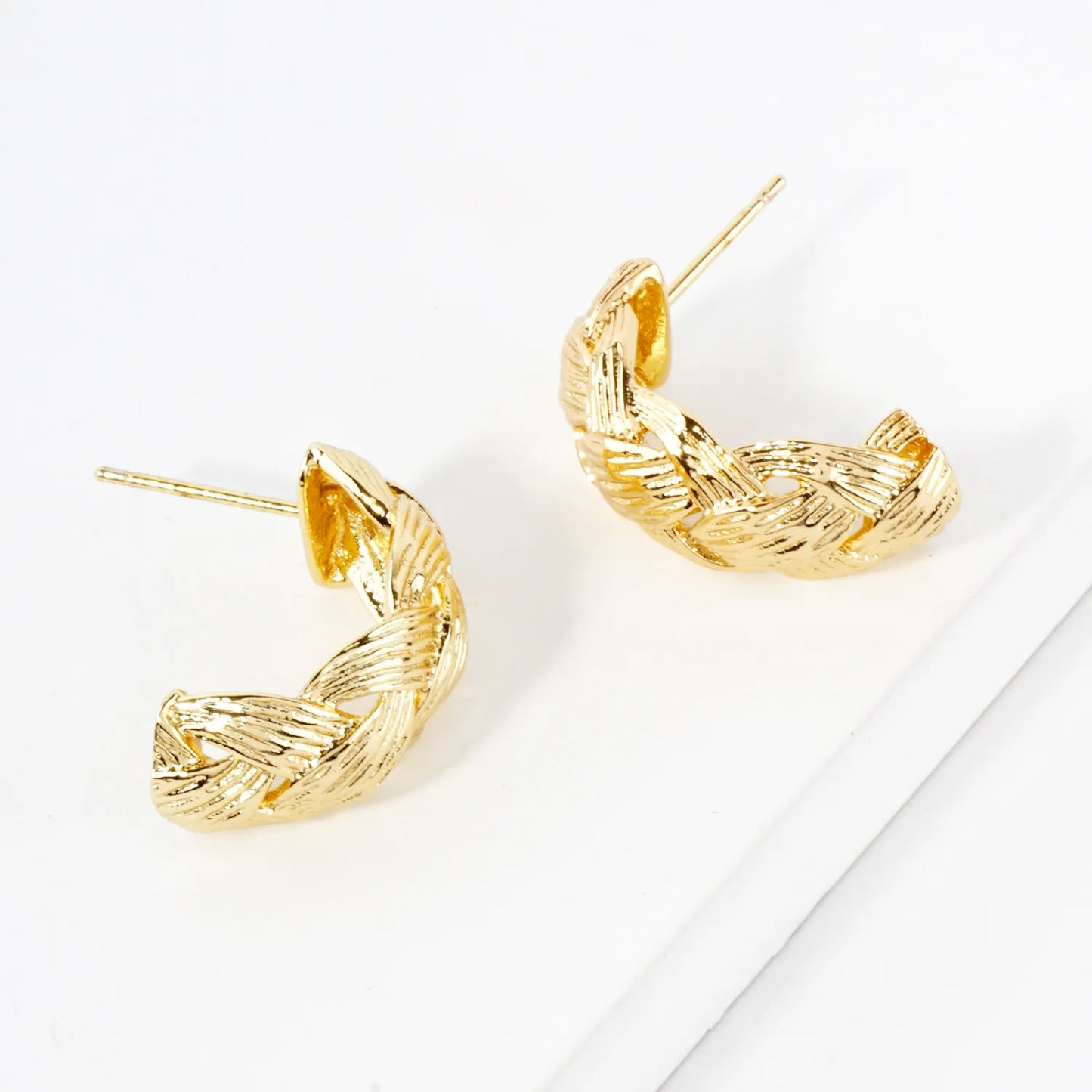 Basket Weave Texture 14K-Gold-Dipped 20mm Brass Hoop Earrings