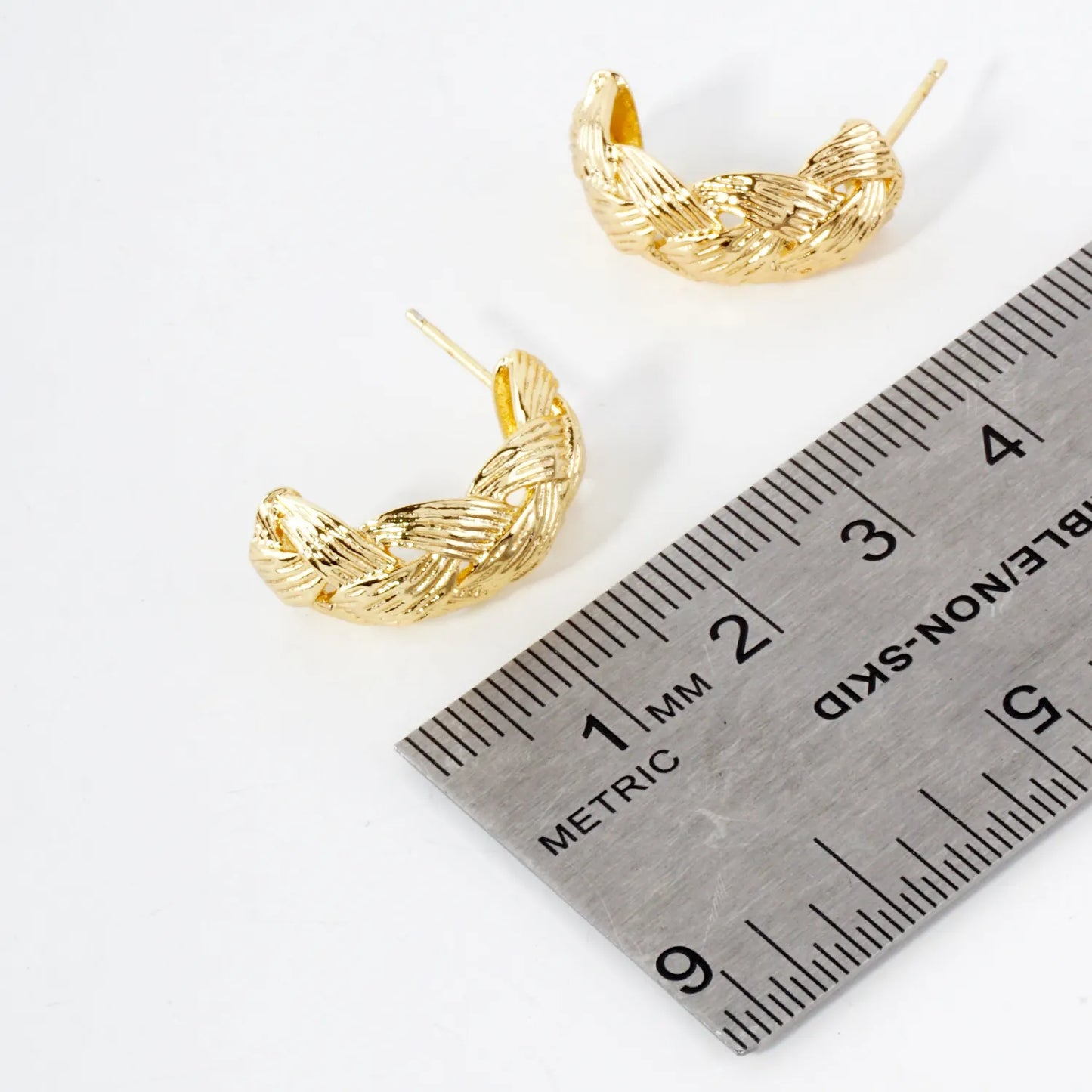 Basket Weave Texture 14K-Gold-Dipped 20mm Brass Hoop Earrings