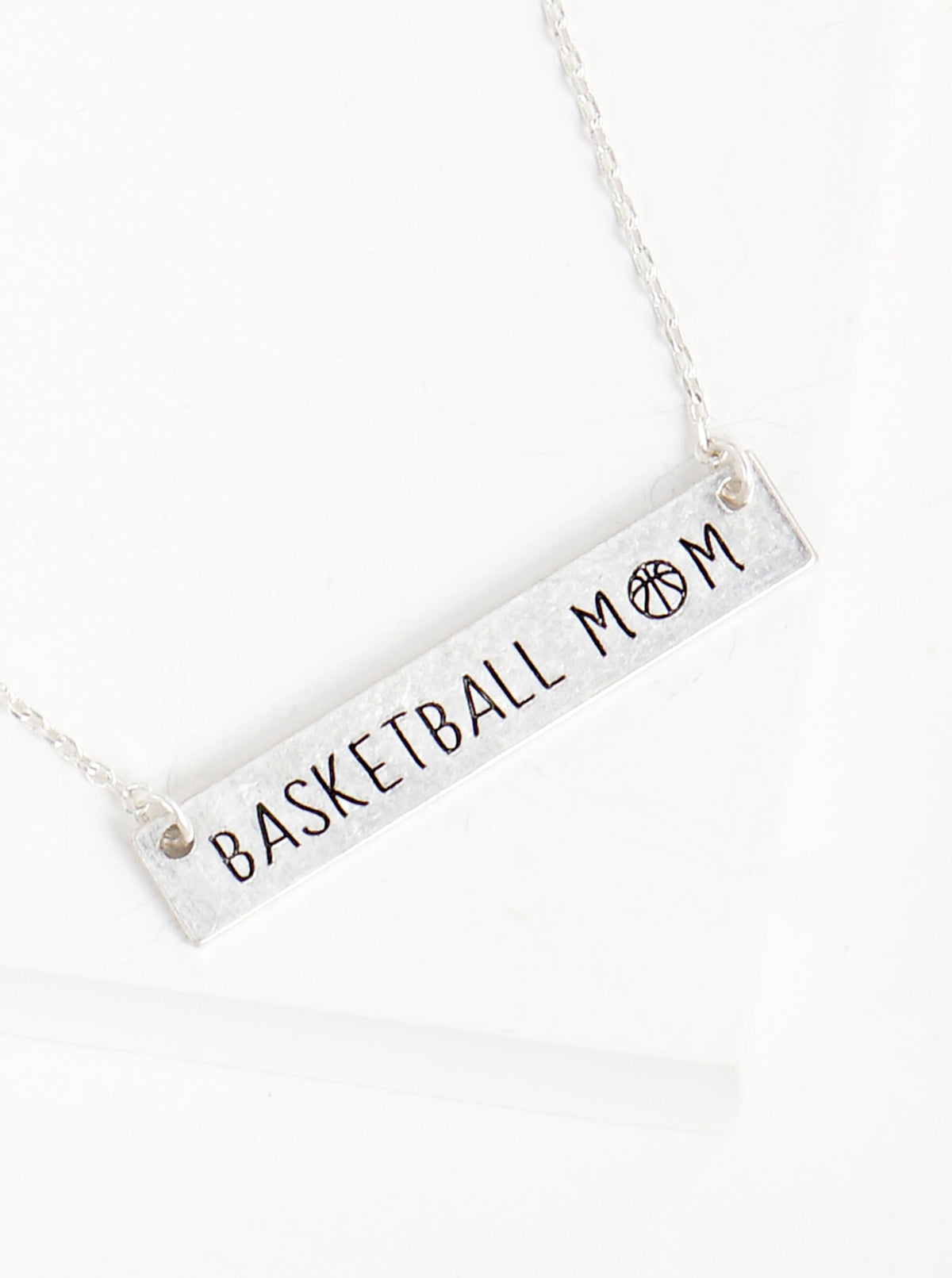 Basketball  Mom Engraved Horizontal Bar Pendant Necklace