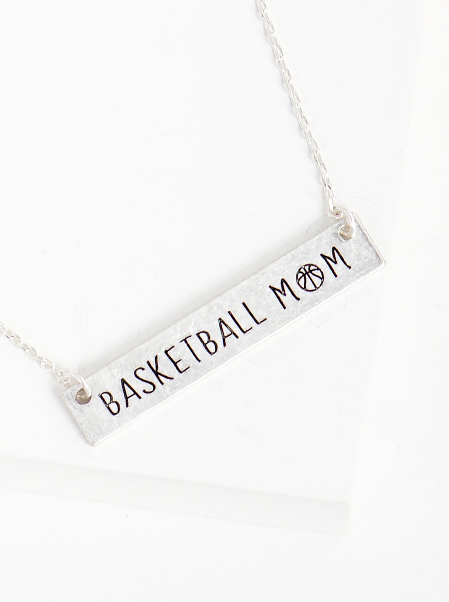 Basketball  Mom Engraved Horizontal Bar Pendant Necklace