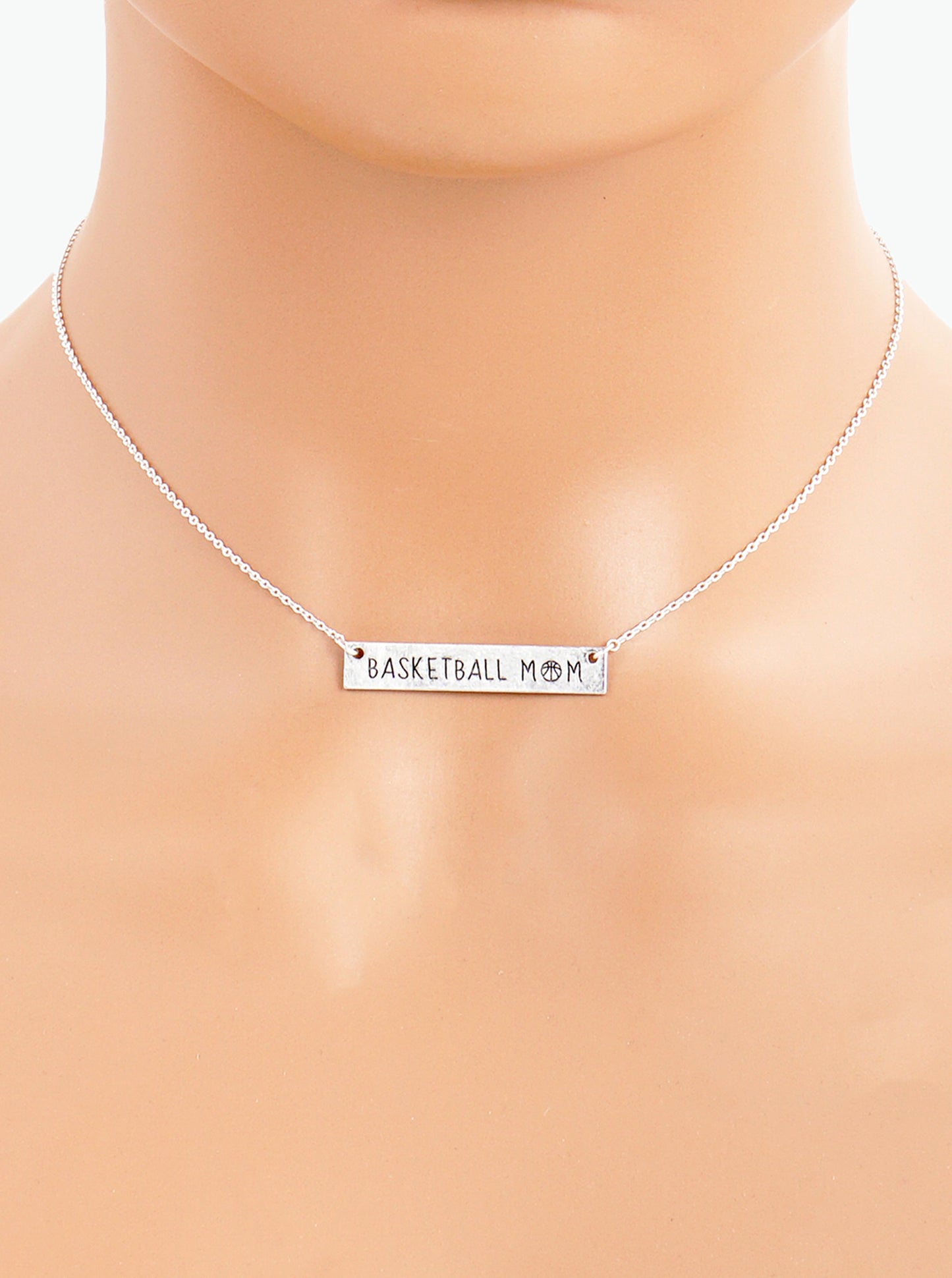 Basketball  Mom Engraved Horizontal Bar Pendant Necklace