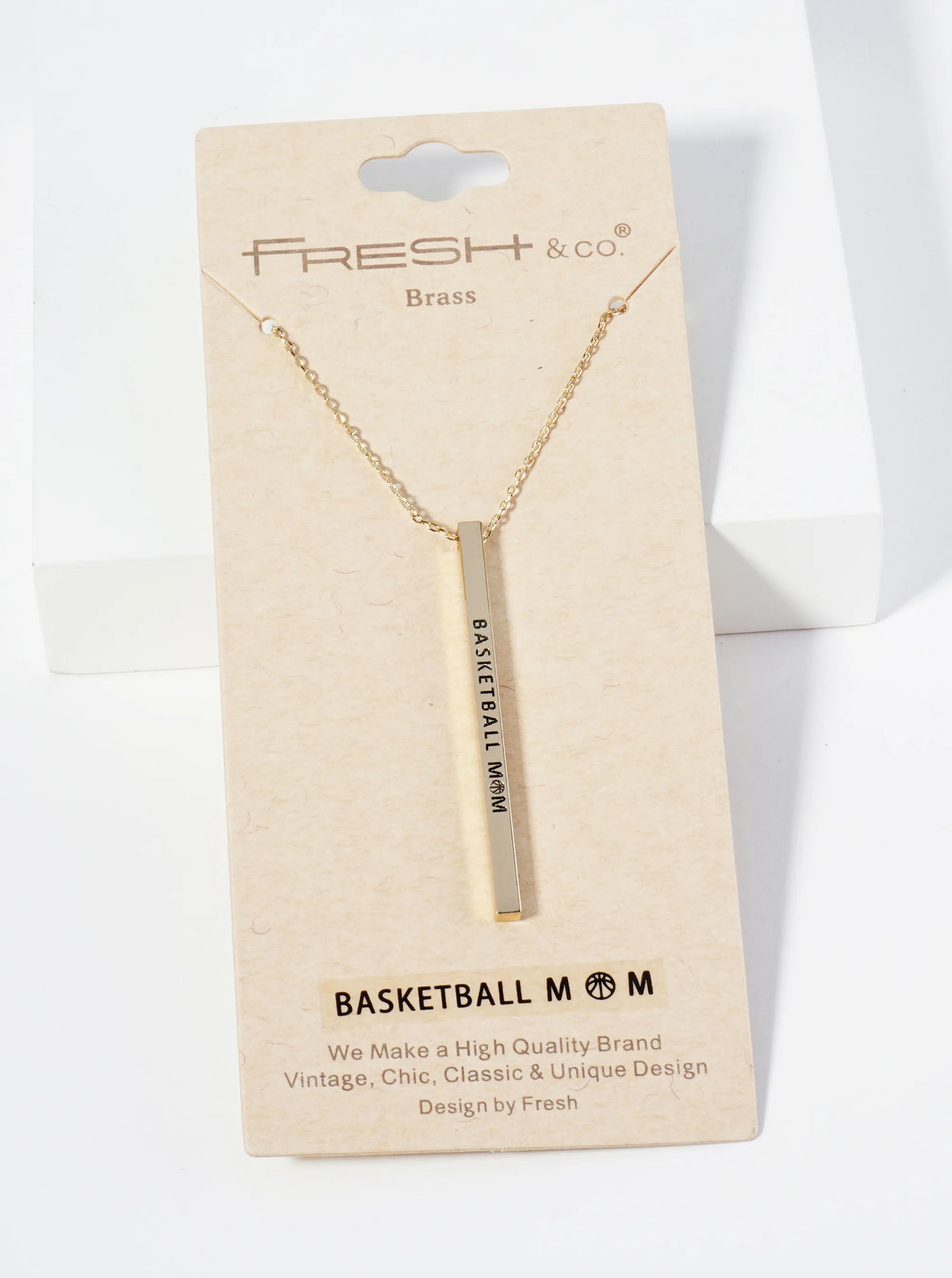 Basketball Mom Engraved Vertical Bar Pendant Inspirational Necklace