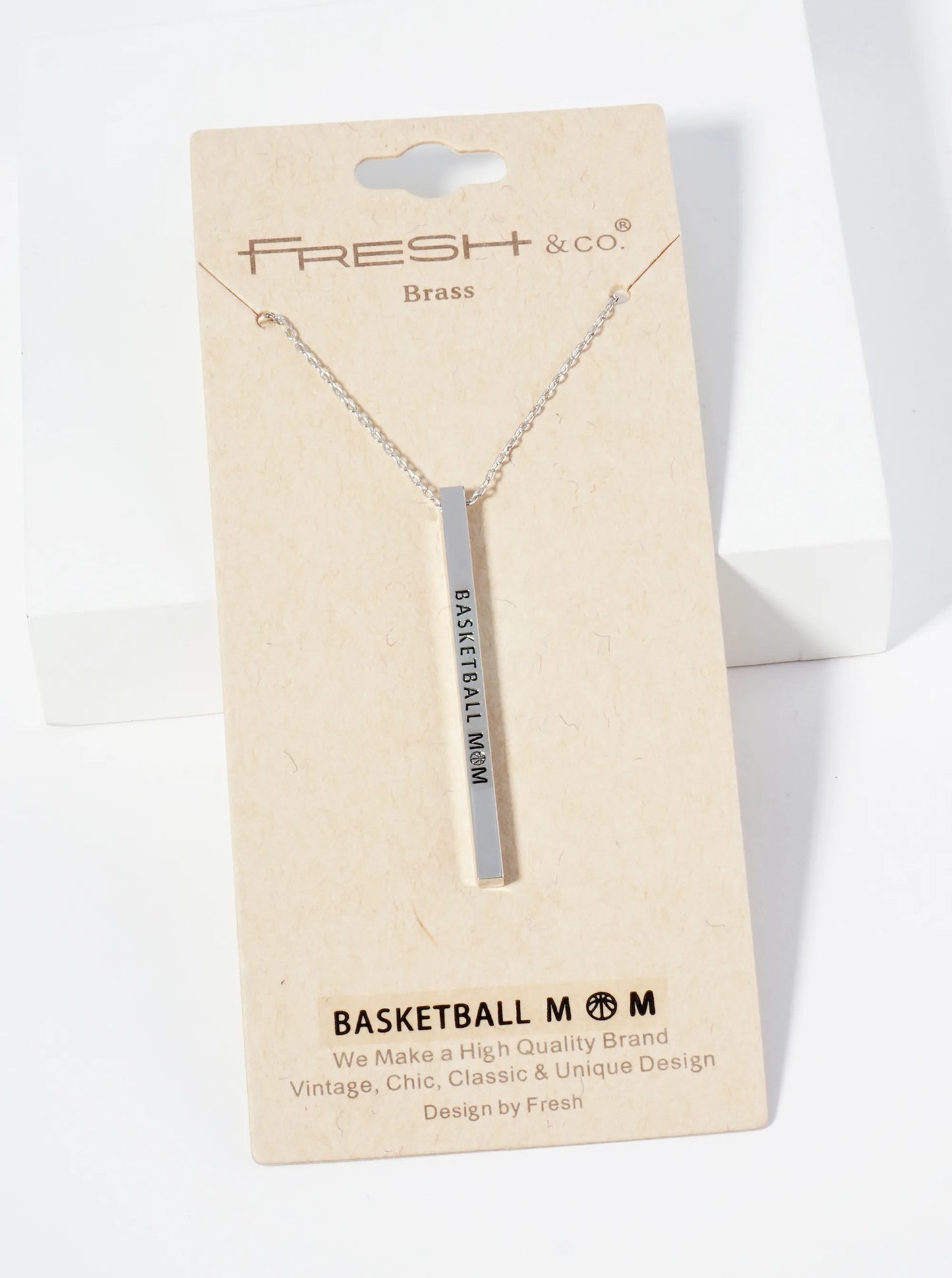 Basketball Mom Engraved Vertical Bar Pendant Inspirational Necklace