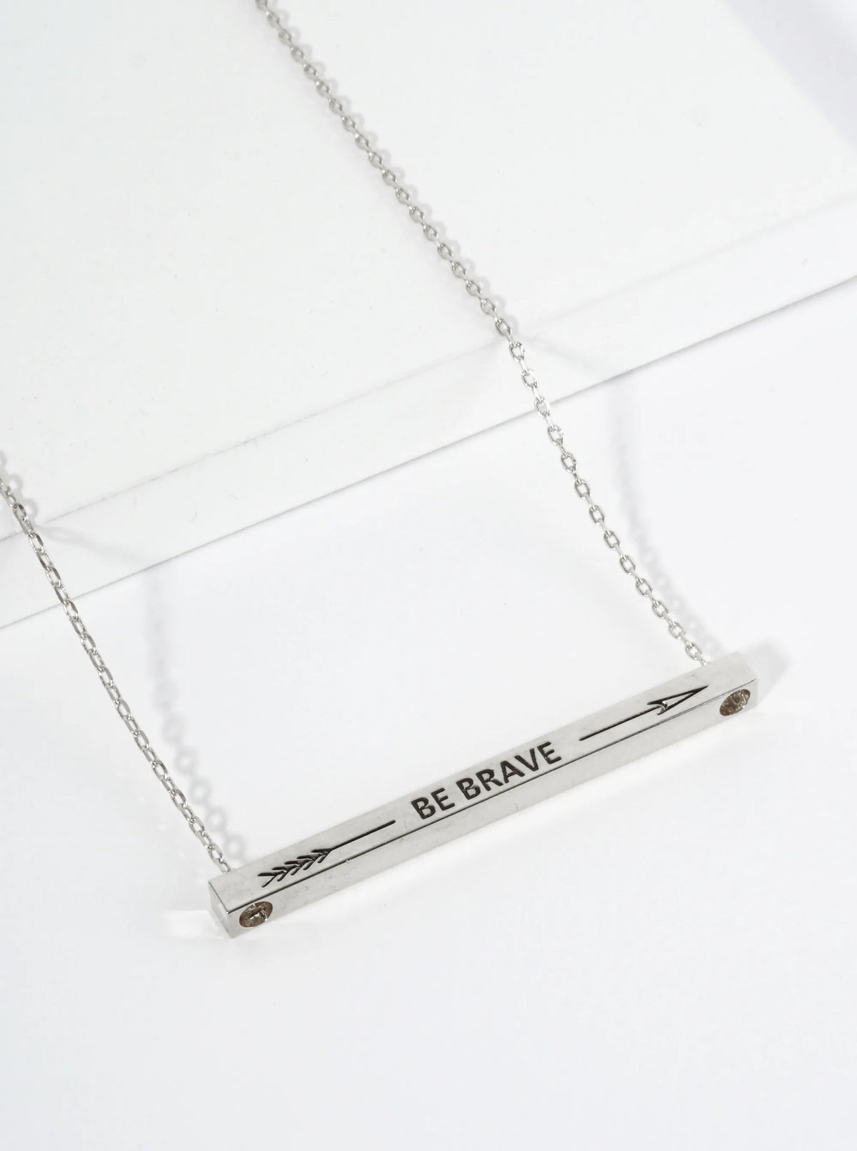 Be Brave Arrow Engraved 18K Gold Dipped Horizontal Brass Bar Pendant Inspirational Necklace