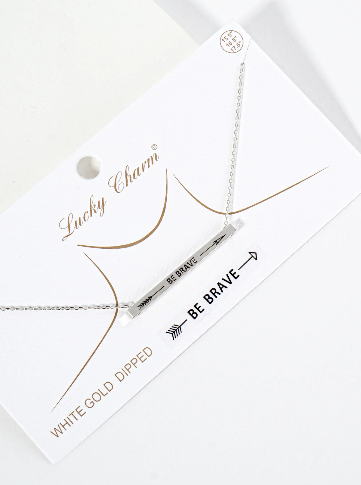 Be Brave Arrow Engraved 18K Gold Dipped Horizontal Brass Bar Pendant Inspirational Necklace
