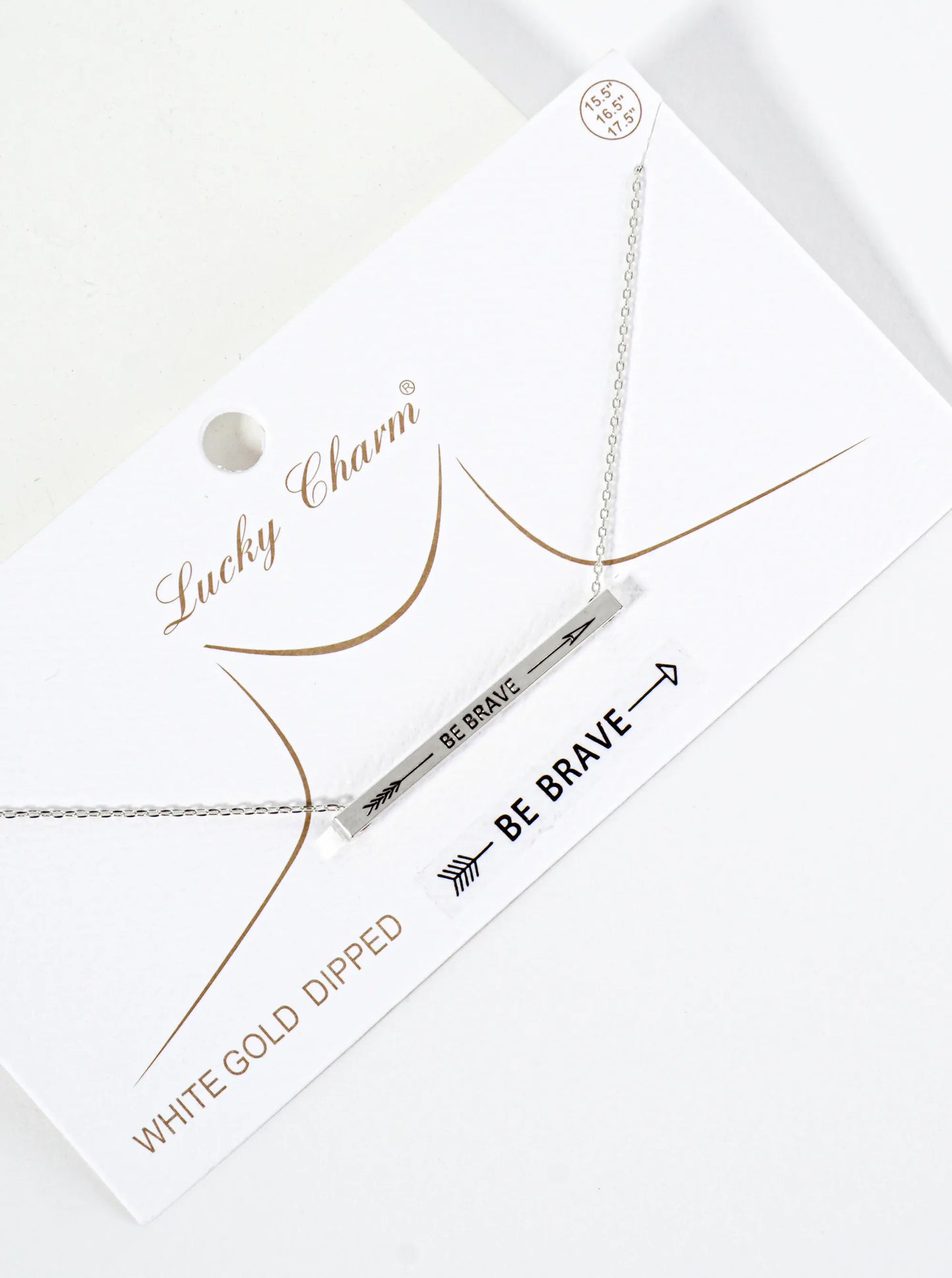 Be Brave Arrow Engraved 18K Gold Dipped Horizontal Brass Bar Pendant Inspirational Necklace