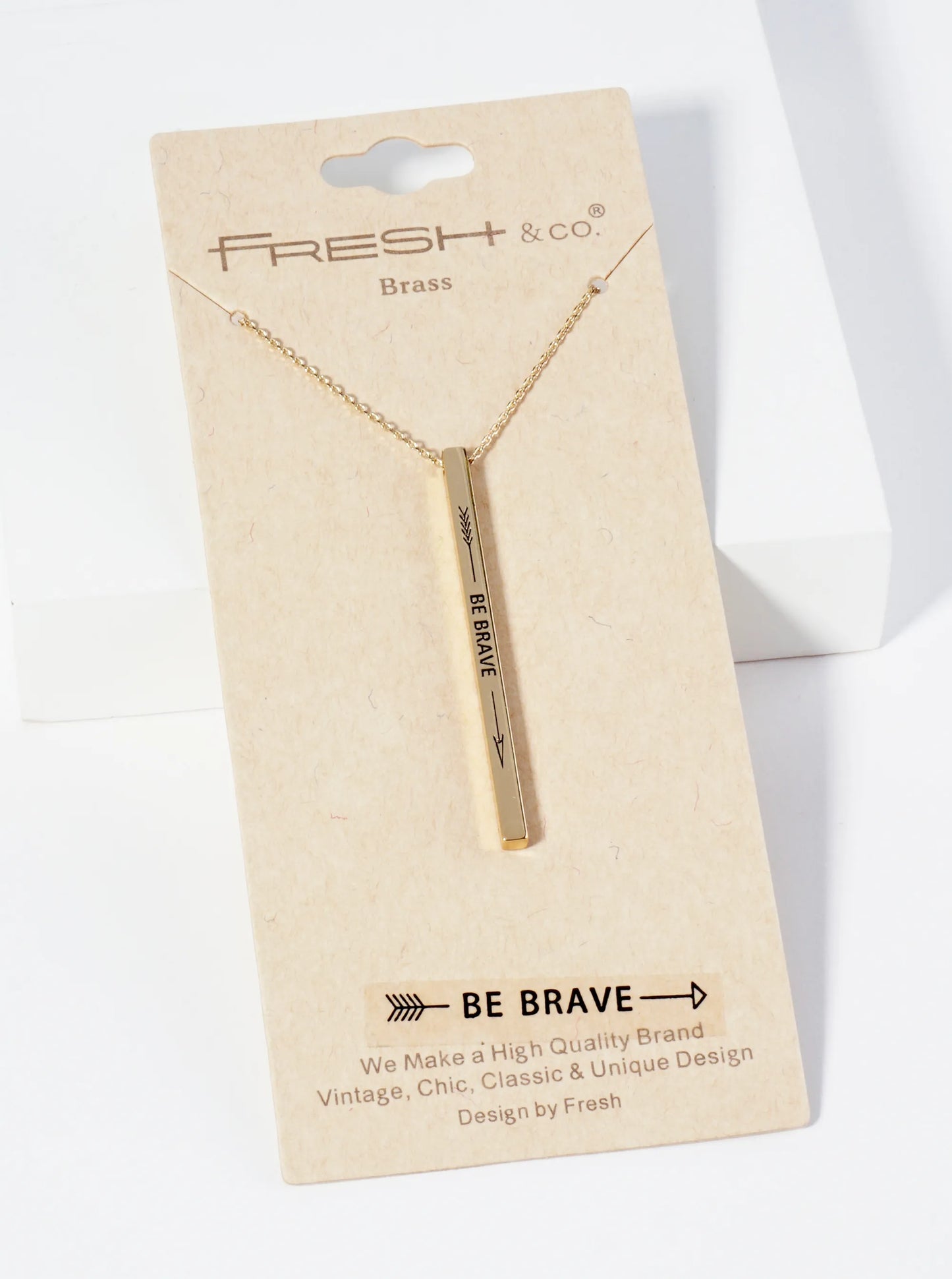 Be Brave Arrow Engraved Vertical Bar Pendant Inspirational Necklace