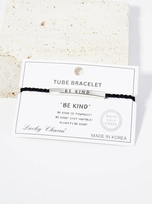 Be Kind Engraved 18K Gold Dipped Curved Brass Tube Bar Adjustable Pull Tie Bracelet