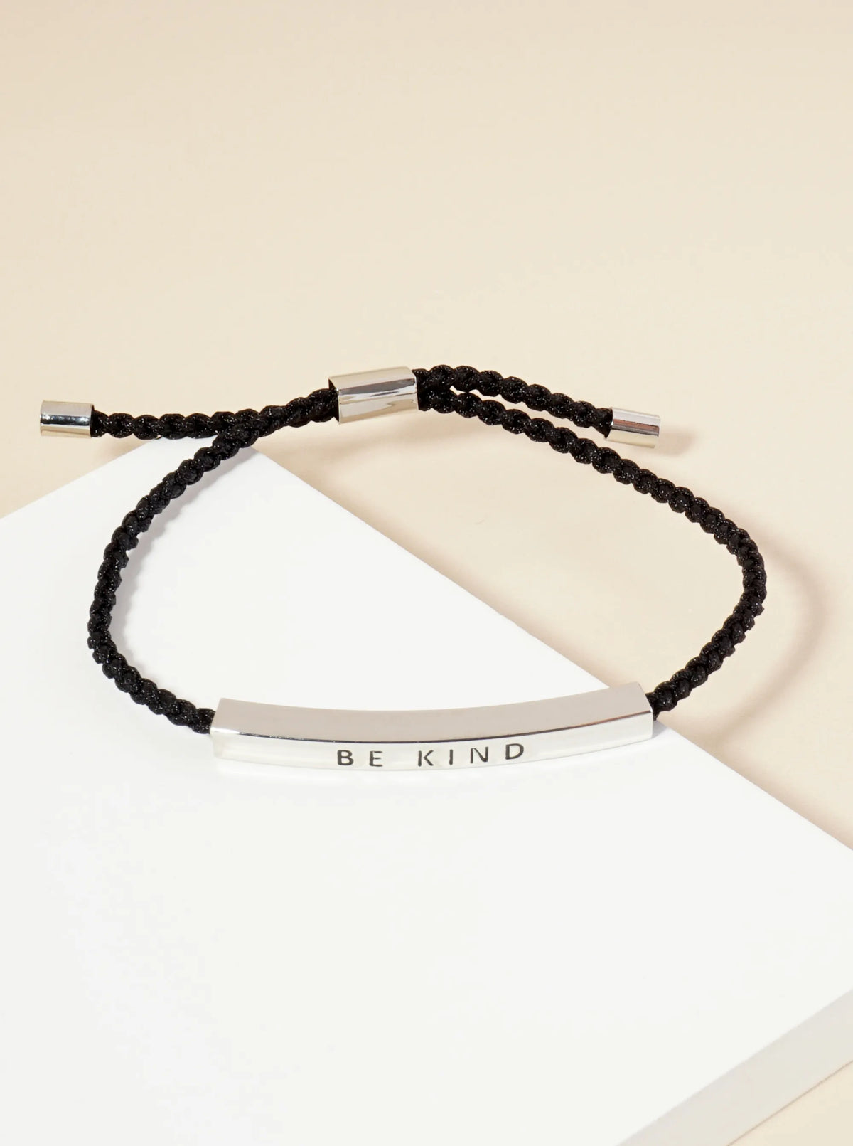 Be Kind Engraved 18K Gold Dipped Curved Brass Tube Bar Adjustable Pull Tie Bracelet