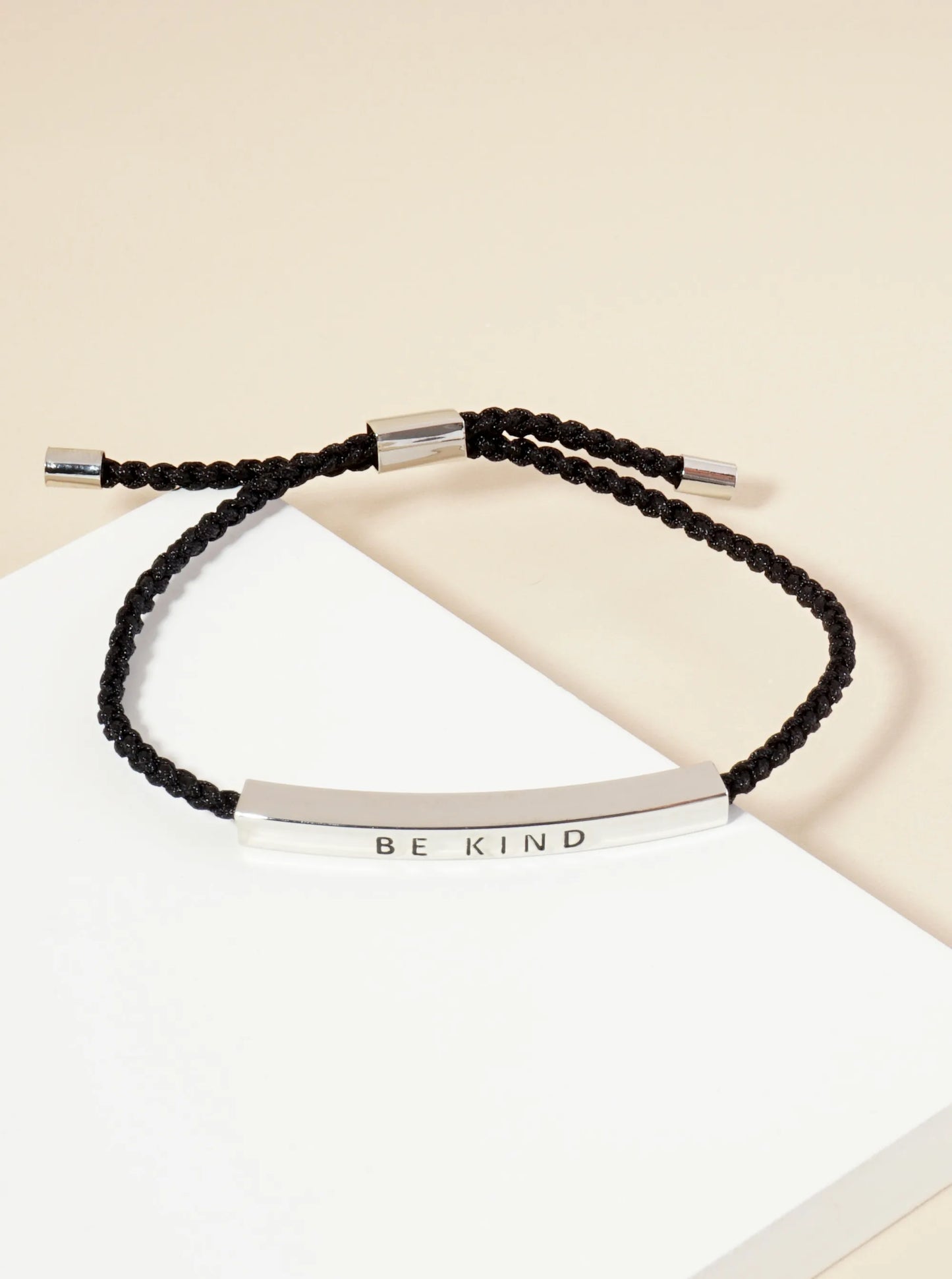 Be Kind Engraved 18K Gold Dipped Curved Brass Tube Bar Adjustable Pull Tie Bracelet