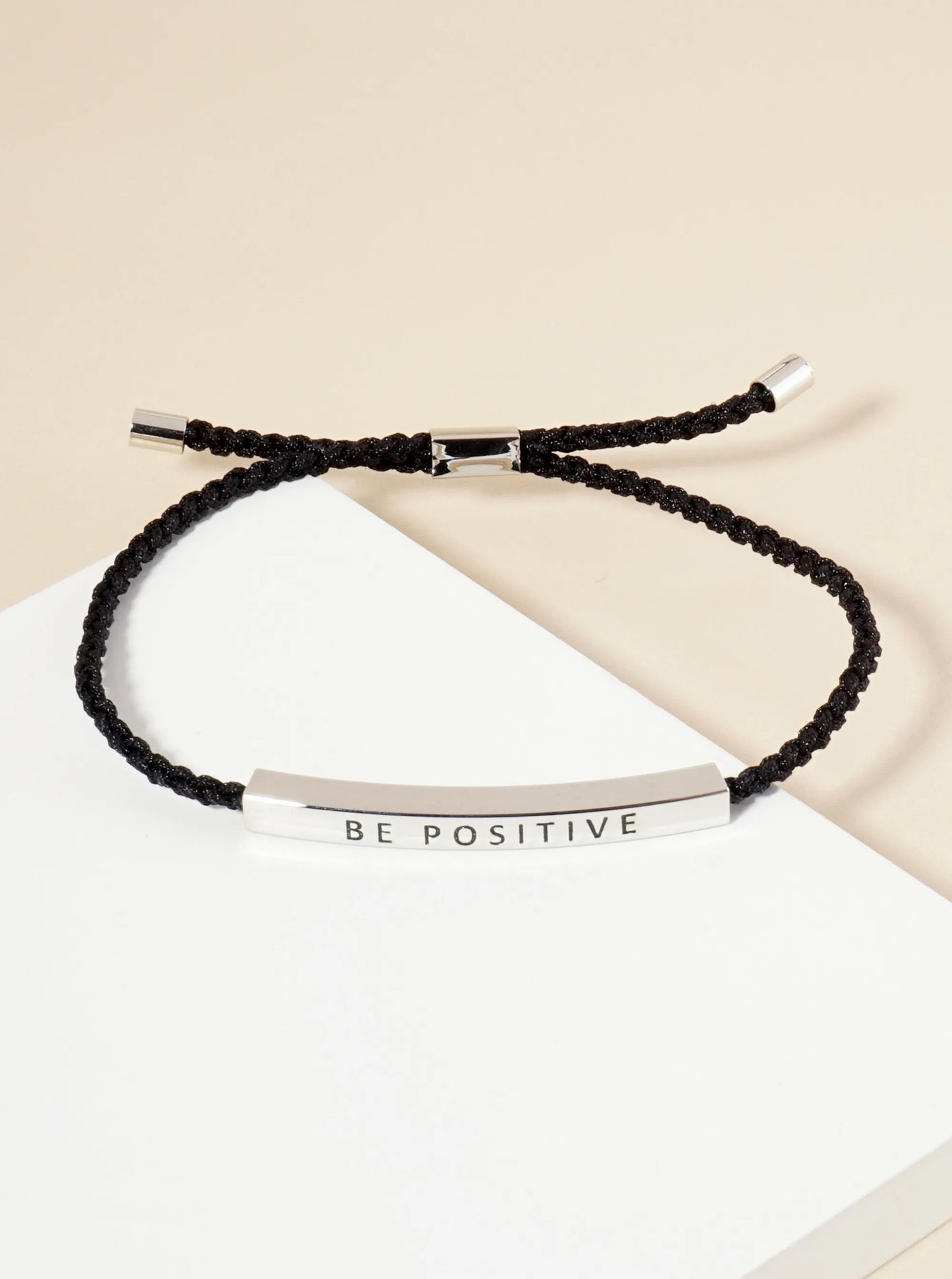 Be Positive Engraved 18K Gold Dipped Curved Brass Tube Bar Adjustable Pull Tie Bracelet