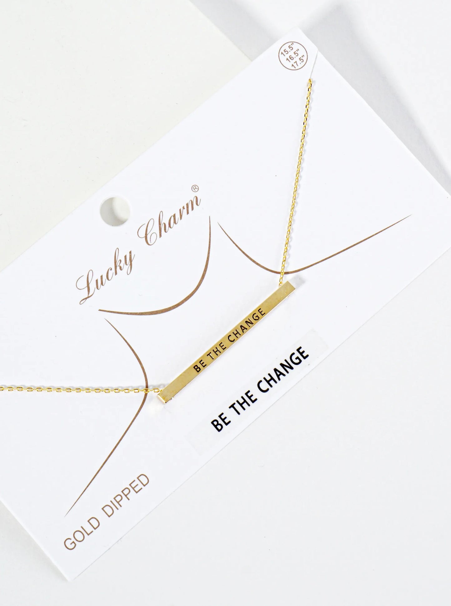 Be The Change Engraved 18K Gold Dipped Horizontal Brass Bar Pendant Inspirational Necklace