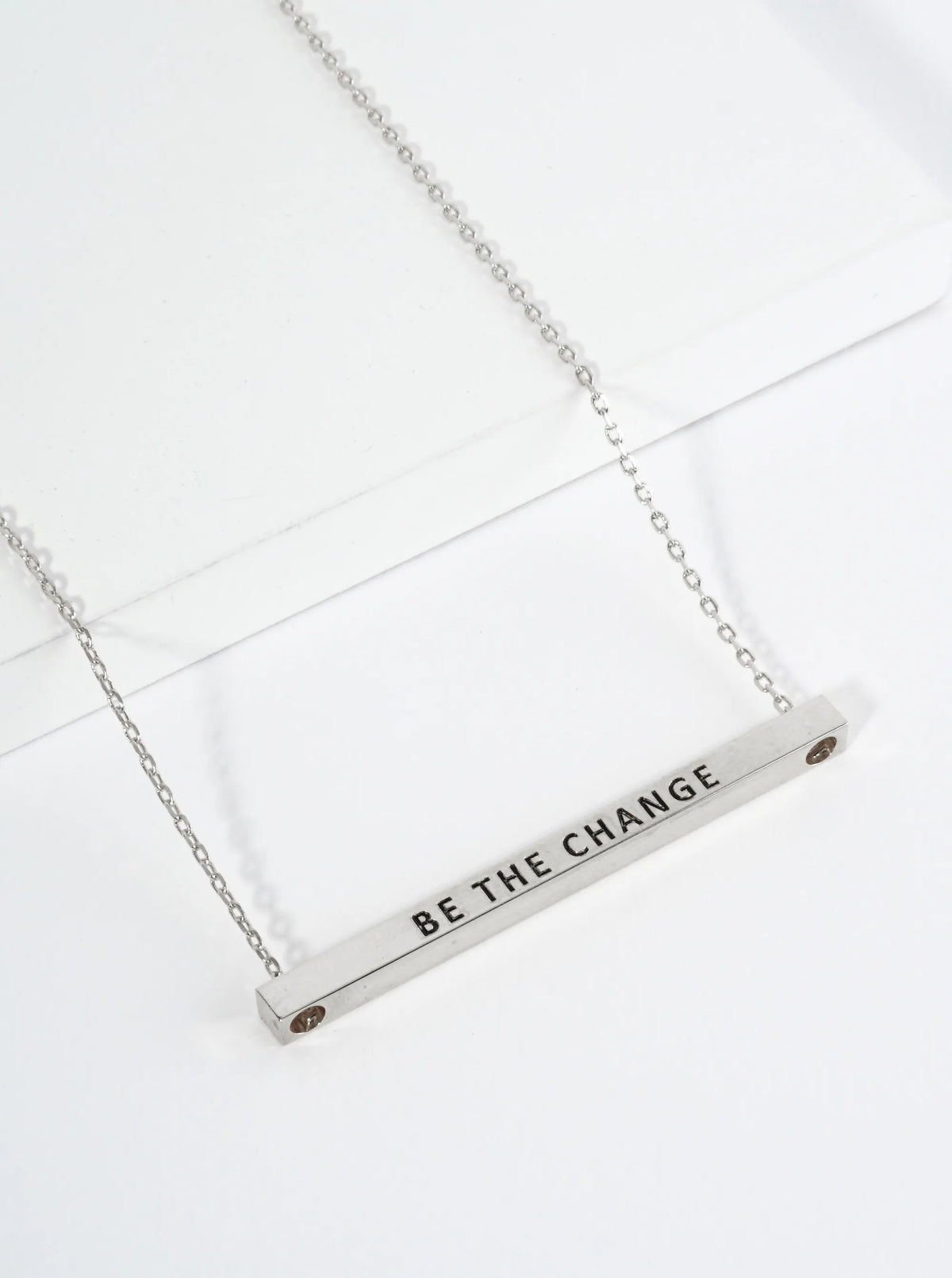 Be The Change Engraved 18K Gold Dipped Horizontal Brass Bar Pendant Inspirational Necklace