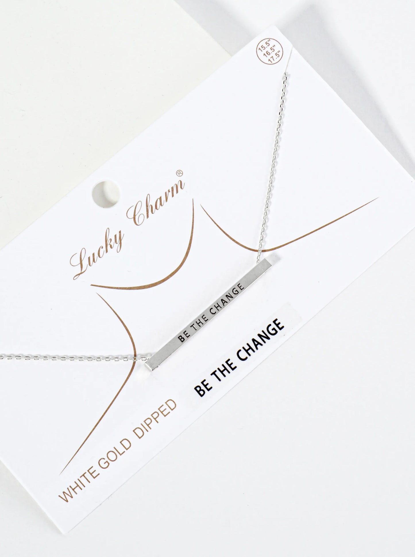 Be The Change Engraved 18K Gold Dipped Horizontal Brass Bar Pendant Inspirational Necklace