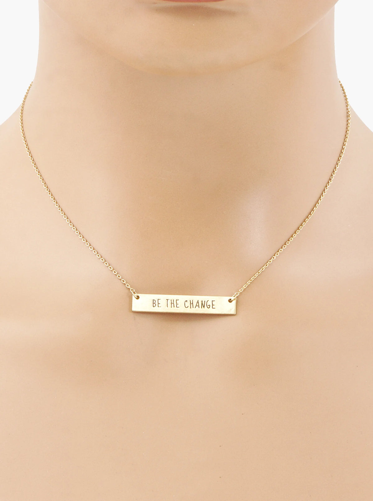 Be The Change Engraved Horizontal Bar Pendant Necklace