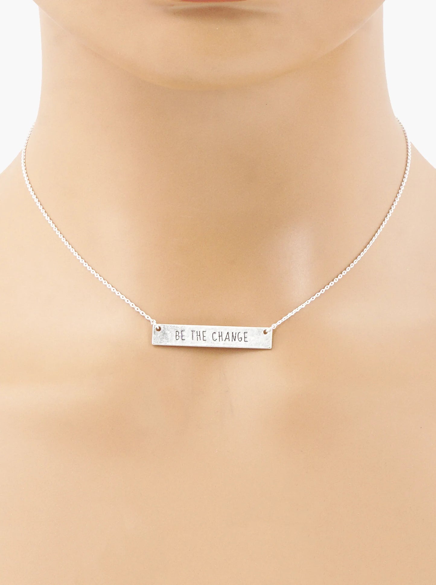 Be The Change Engraved Horizontal Bar Pendant Necklace