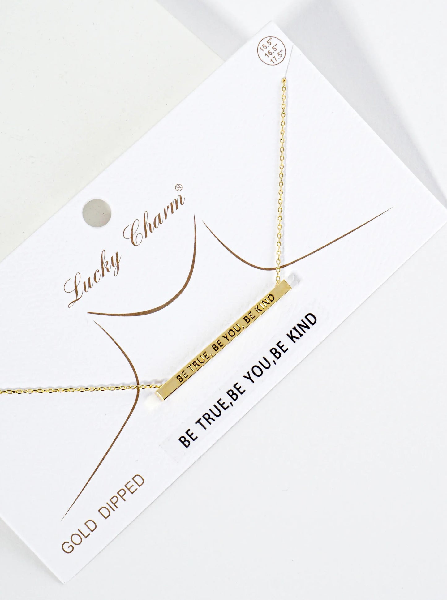 Be True Be You Be Kind Engraved 18K Gold Dipped Horizontal Brass Bar Pendant Inspirational Necklace