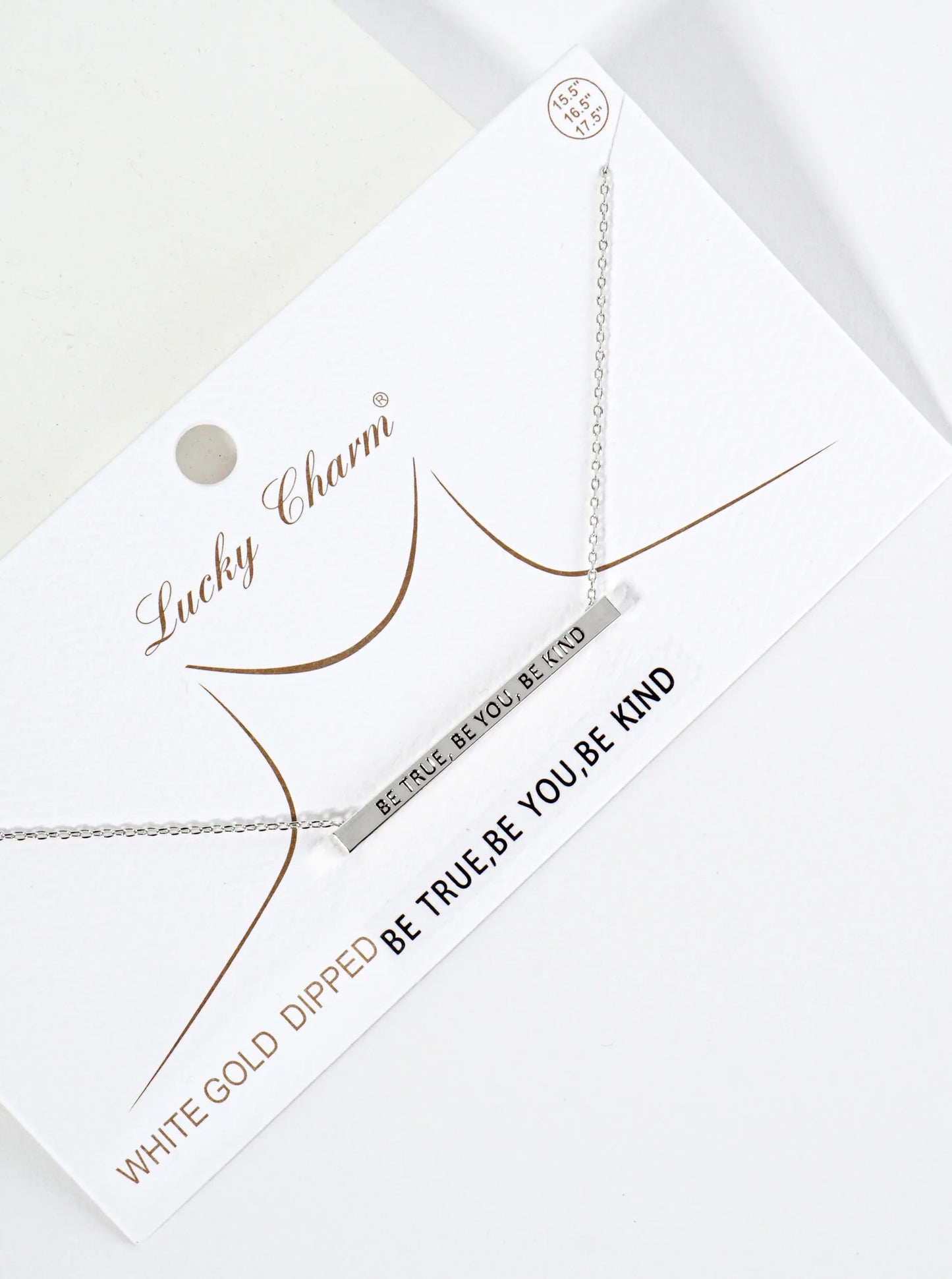 Be True Be You Be Kind Engraved 18K Gold Dipped Horizontal Brass Bar Pendant Inspirational Necklace