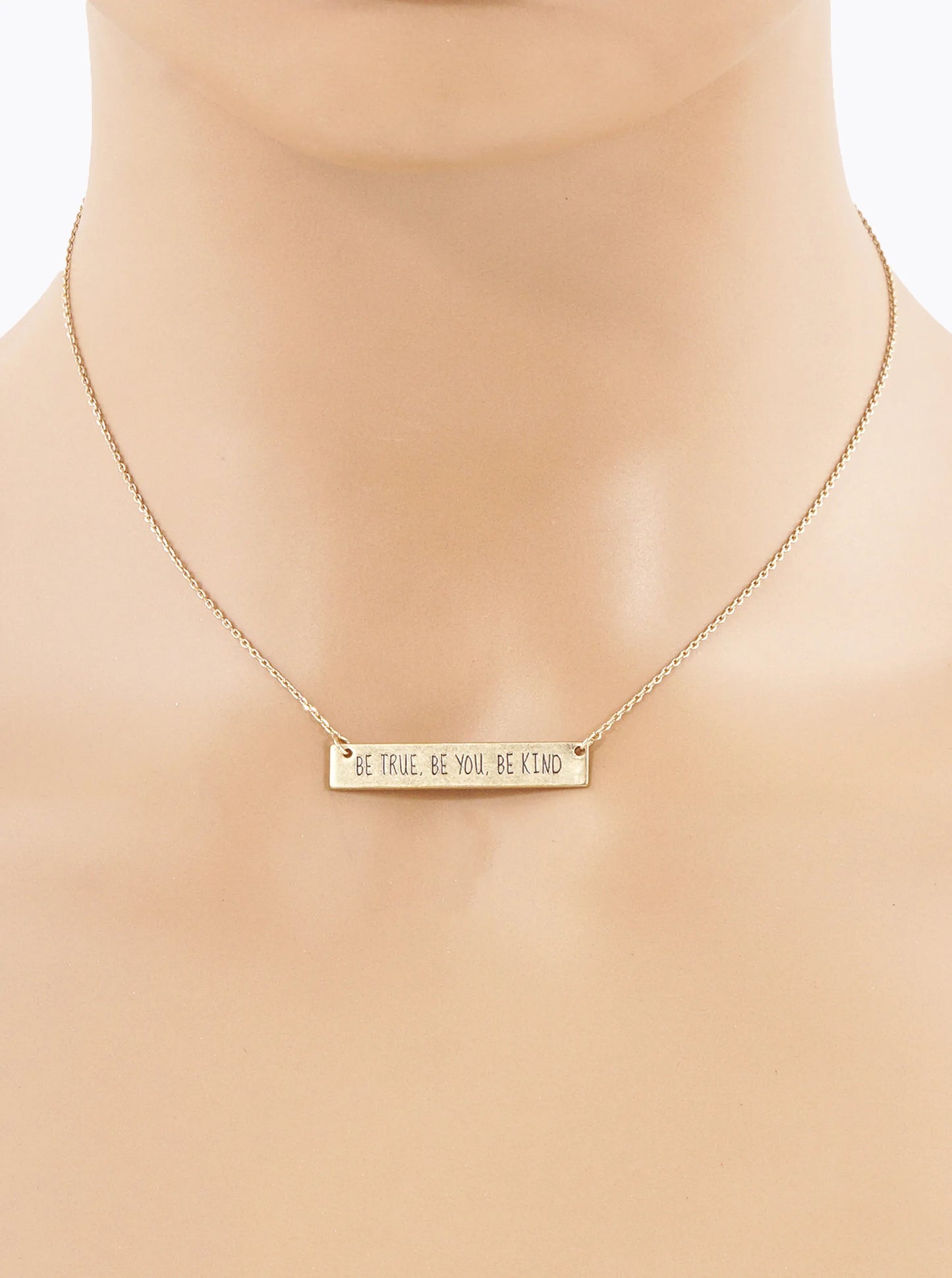 Be True Be You Be Kind Engraved Horizontal Bar Pendant Necklace