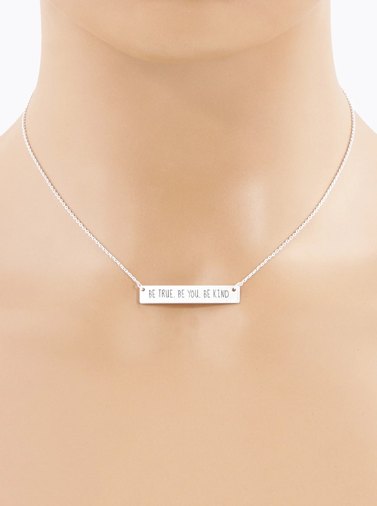 Be True Be You Be Kind Engraved Horizontal Bar Pendant Necklace