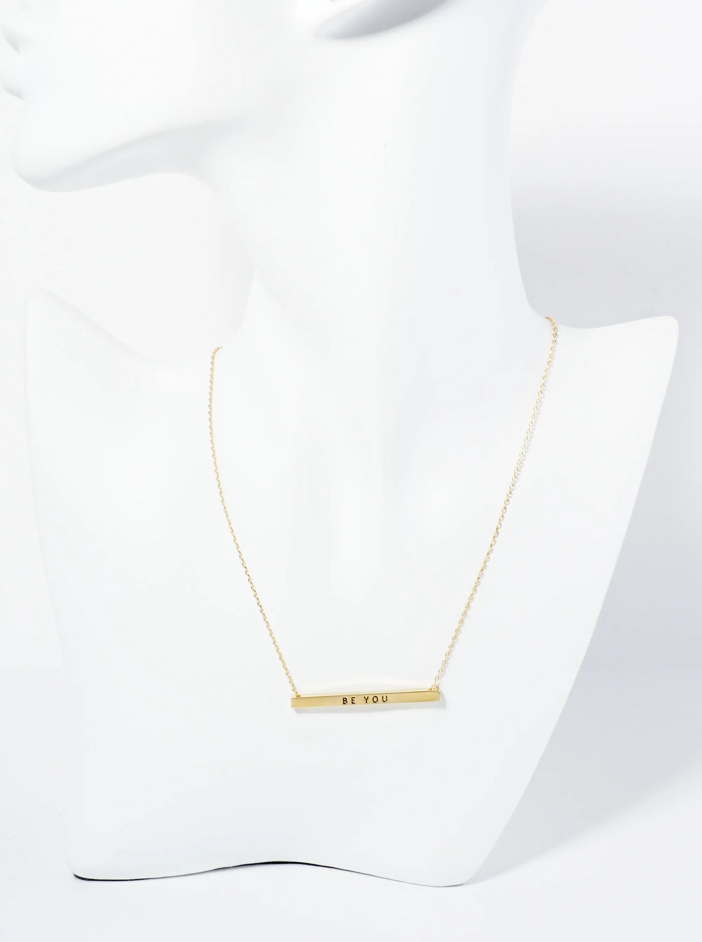Be You Engraved 18K Gold Dipped Horizontal Brass Bar Pendant Inspirational Necklace