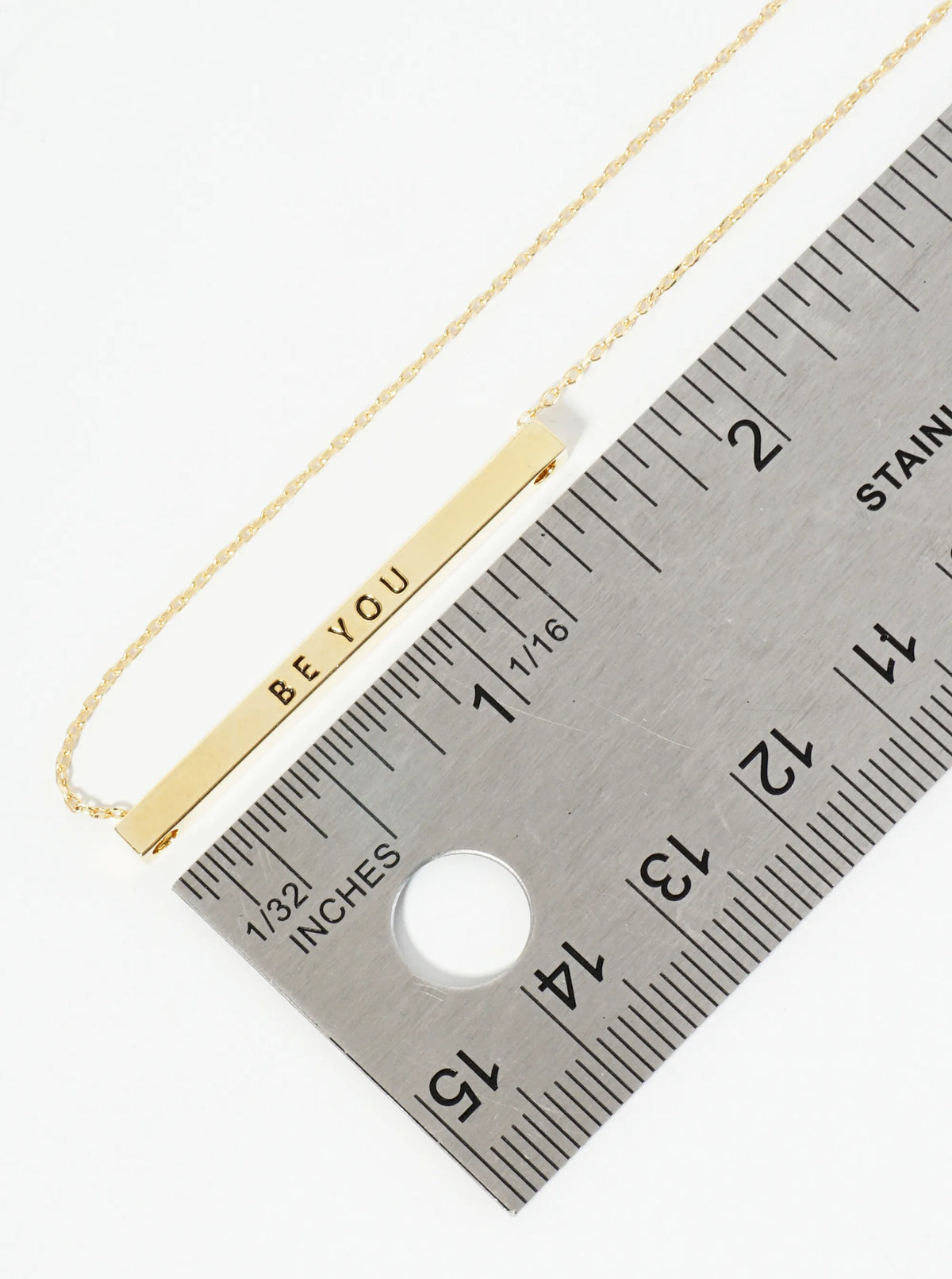 Be You Engraved 18K Gold Dipped Horizontal Brass Bar Pendant Inspirational Necklace