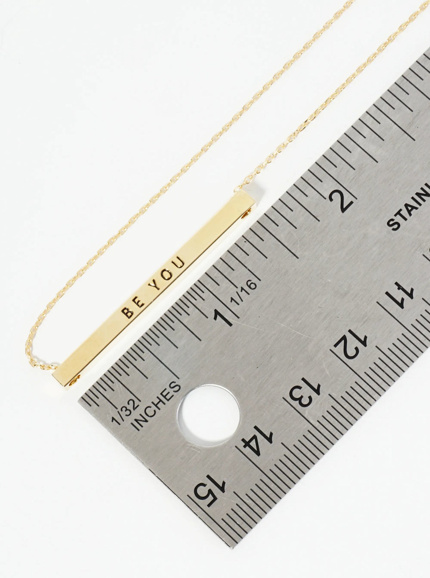 Be You Engraved 18K Gold Dipped Horizontal Brass Bar Pendant Inspirational Necklace