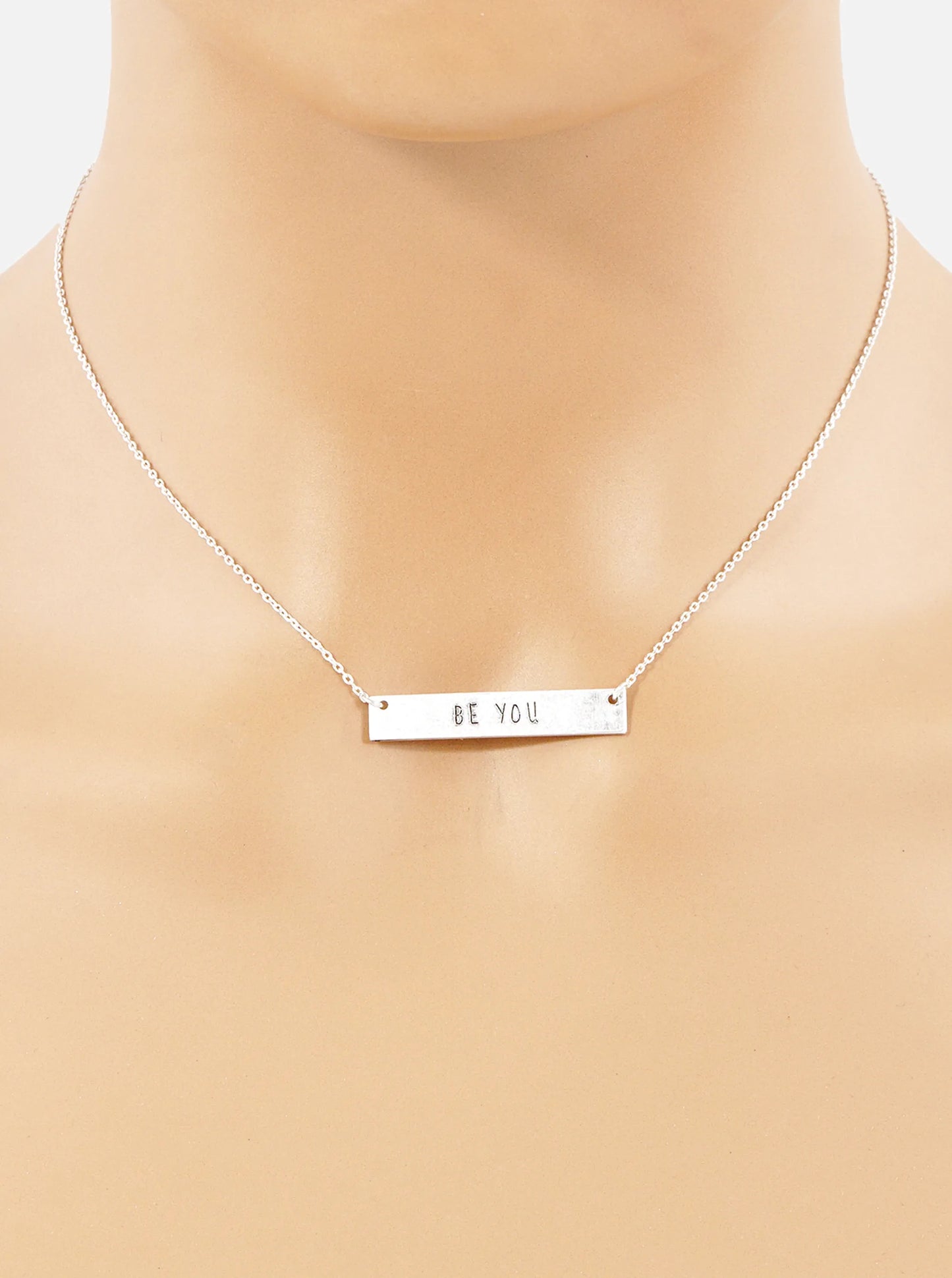 Be You Engraved Horizontal Bar Pendant Necklace