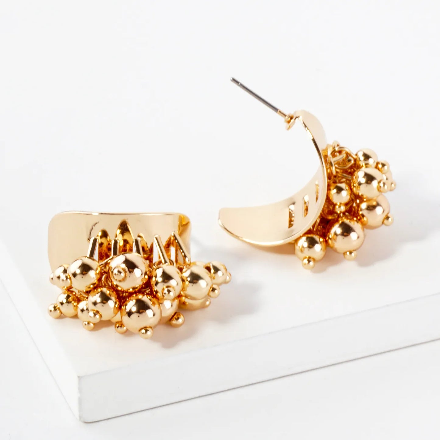 Bead Cluster 20mm Half Hoop Earrings