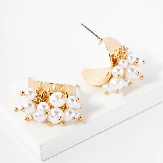Bead Cluster 20mm Half Hoop Earrings